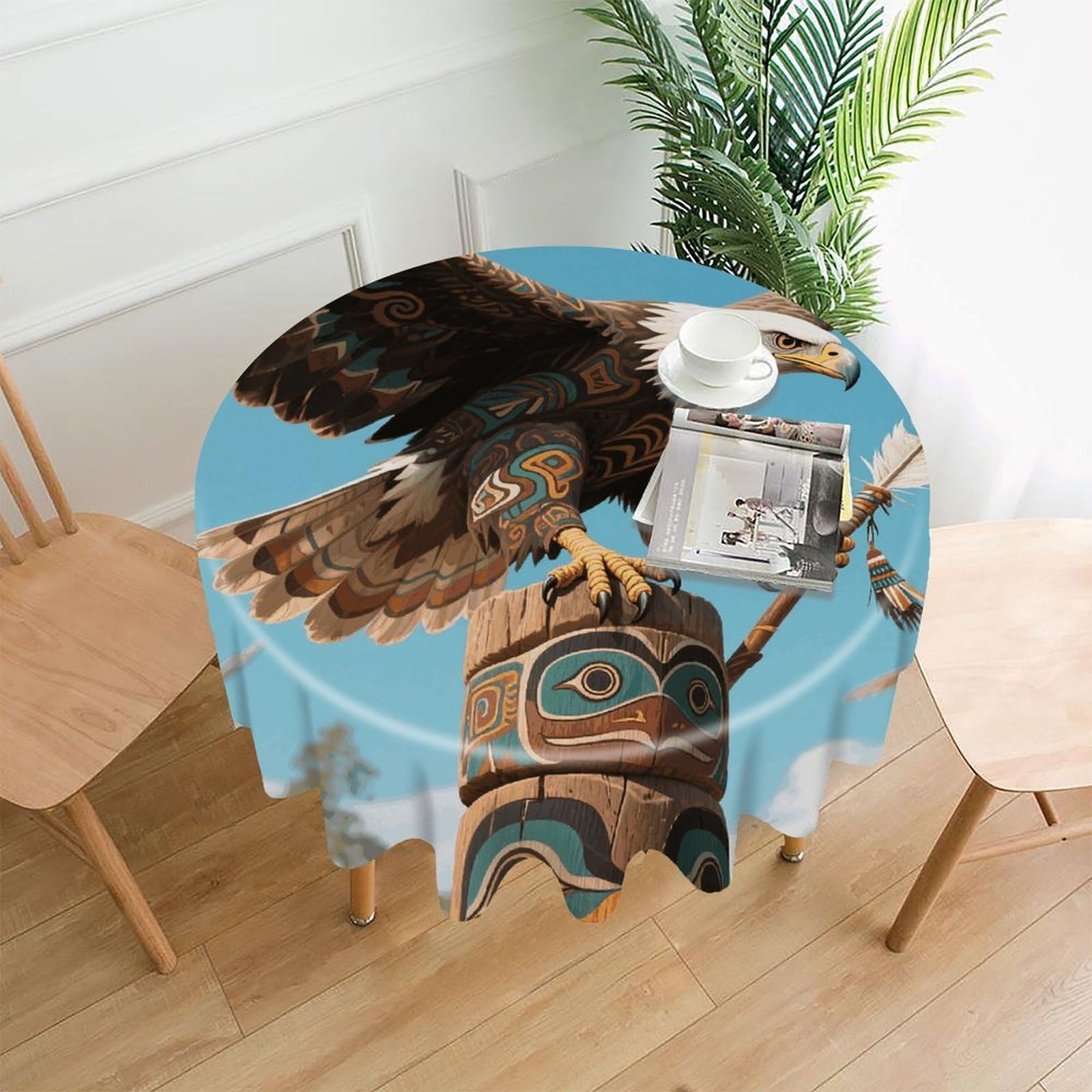 MUSM 60 Inch Totem Eagle Round Tablecloth Wipeable Washable Table Cover for Kitchen and Dining Room Decorative Table Cloth for Party Holiday Picnic Outdoor