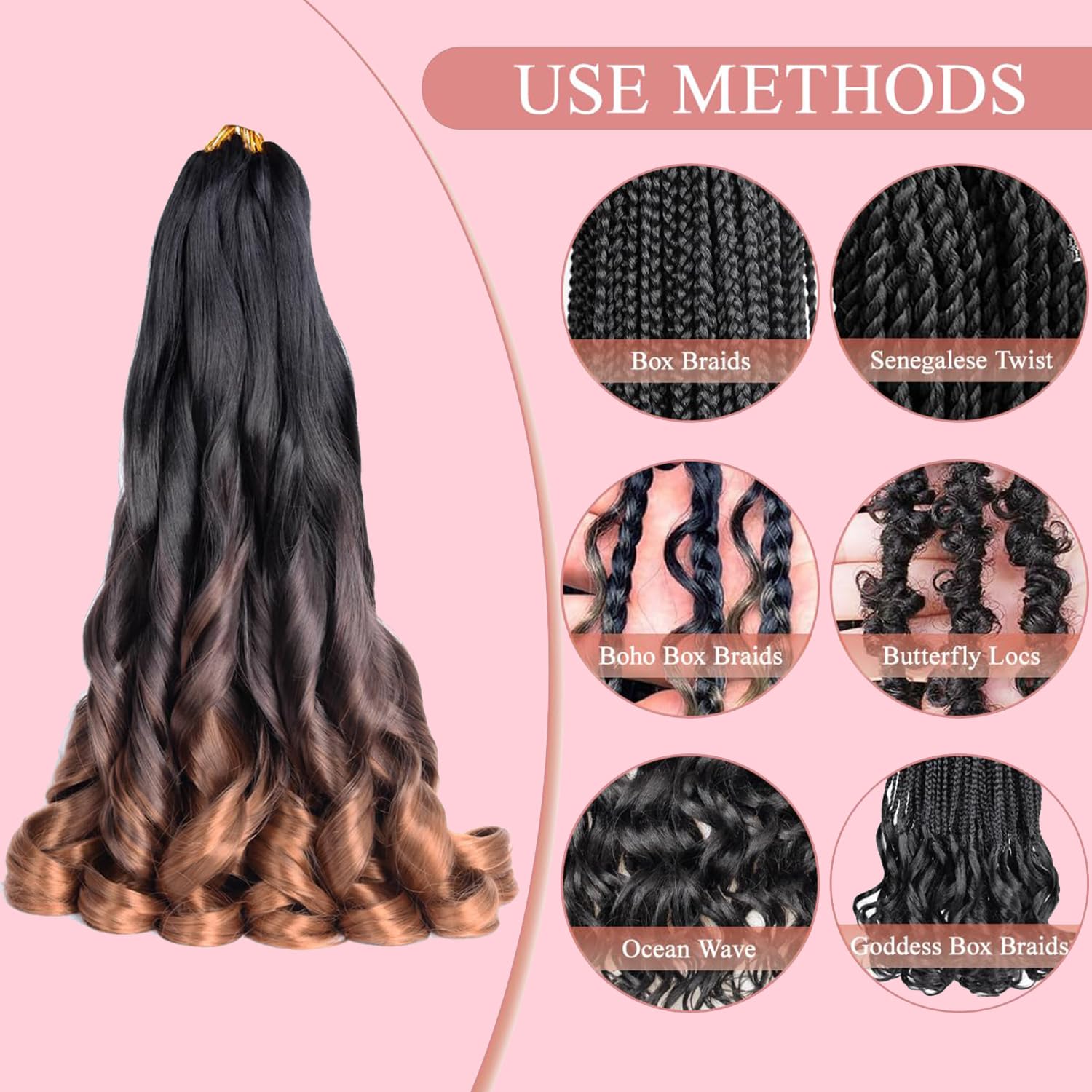 French Curl Braiding Hair 24 Inch 8 Packs Pre Stretched Loose Wave Bouncy Braiding Hair Spanish Curly Ends Synthetic Hair Extensions for Braiding（1B/33/30）