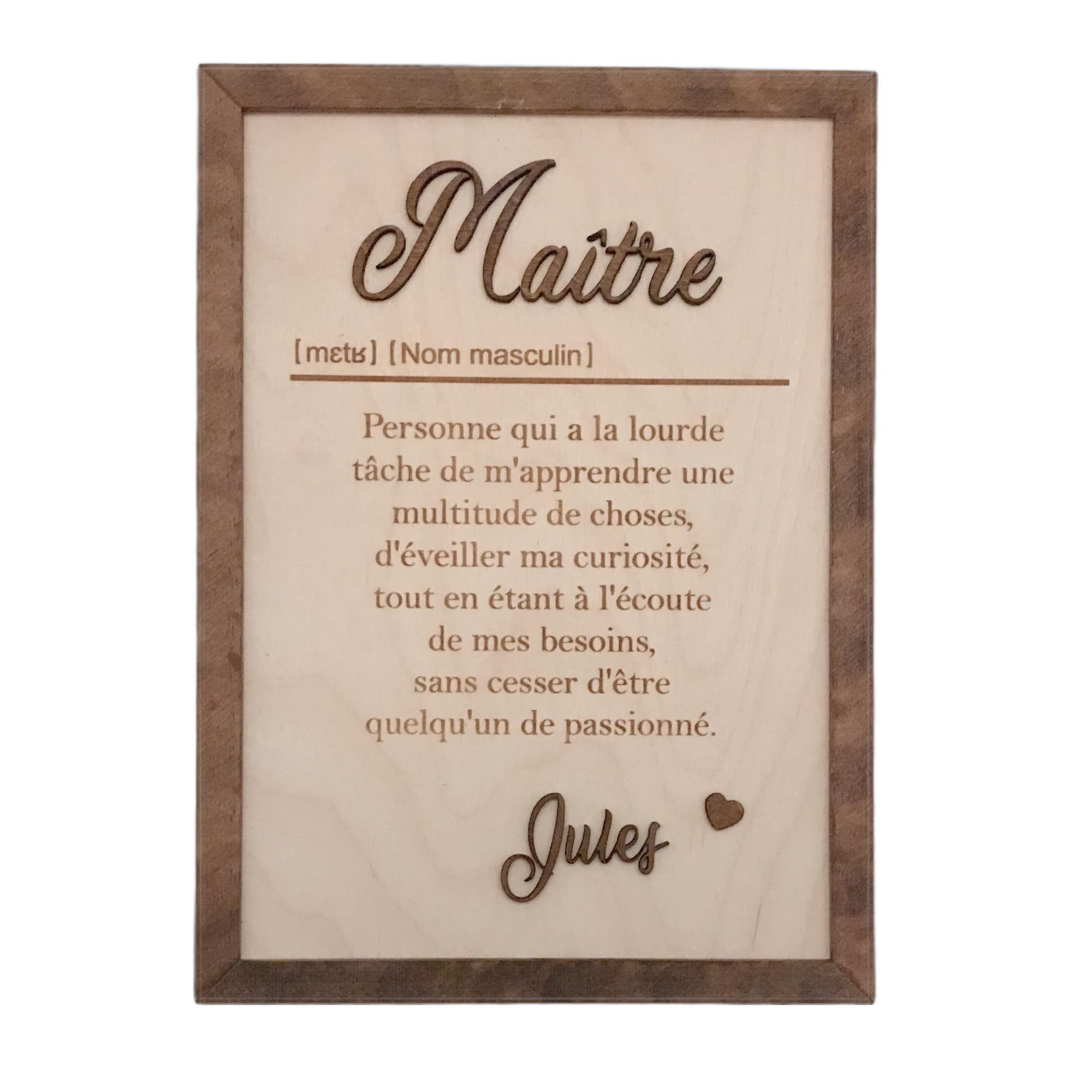 Cadre Maître avec un texte sur le rôle de l'instituteur ou du prof signé par l'élève ou la classe personnable idée cadeau de fin d'année scolaire pour l'instituteur cadeau maitre