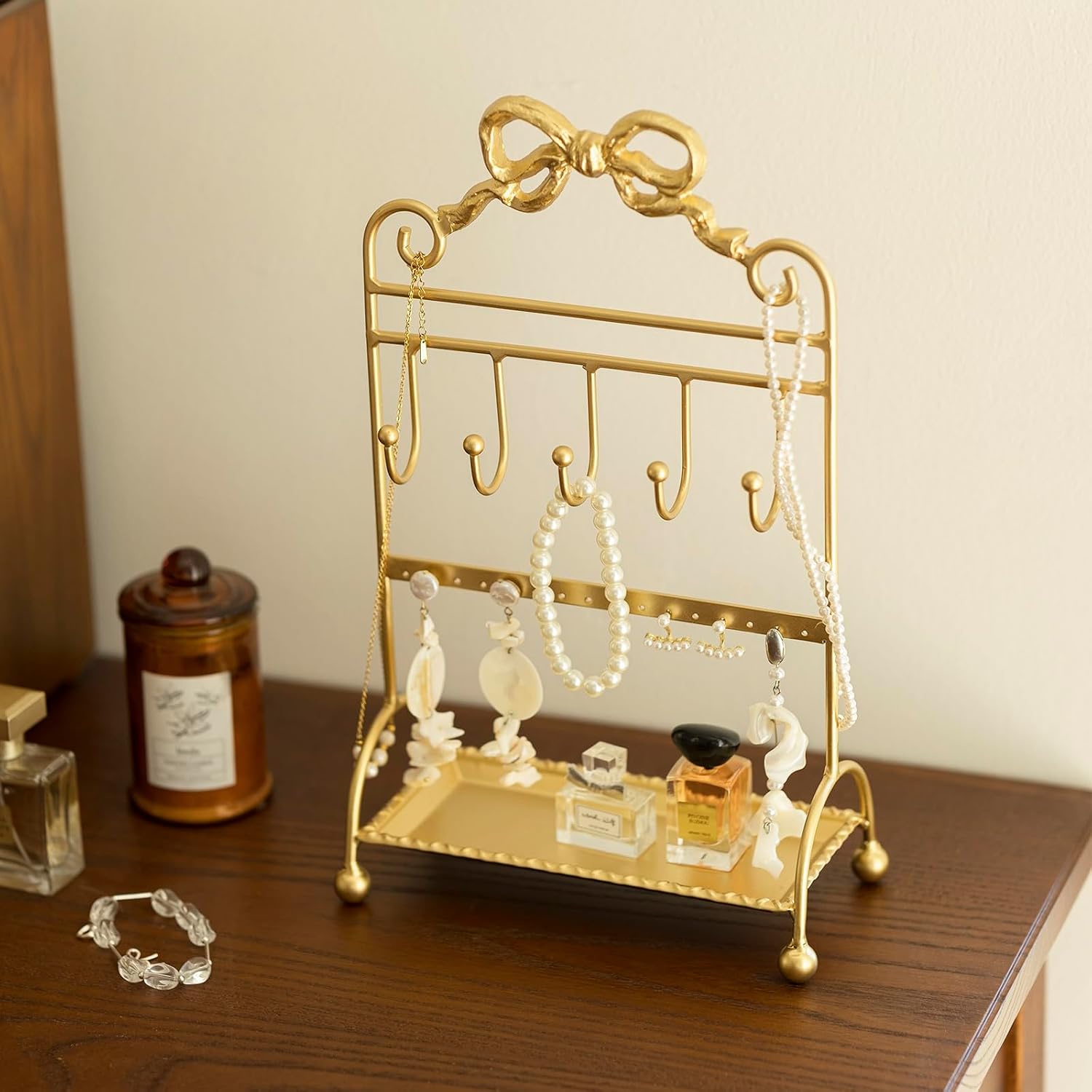 Baroque Gold Bow Metallic Jewelry Display Stand, Vanity Earring Holder