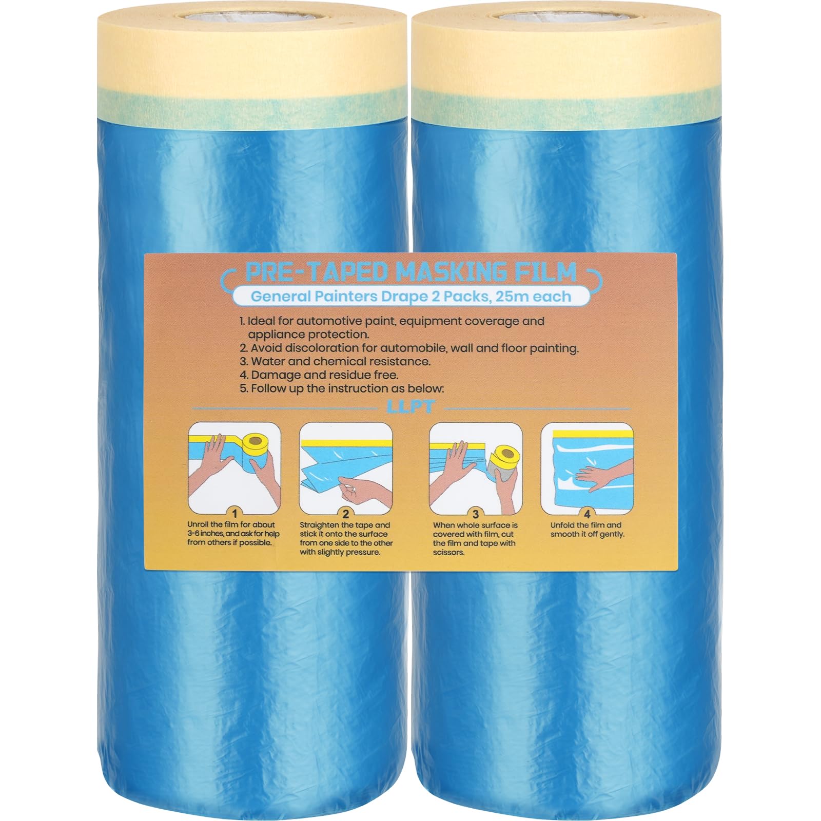 LLPT Abdeckfolie Klebeband mit Folie 110cm(ungefaltet) x 25m 2 Rollen