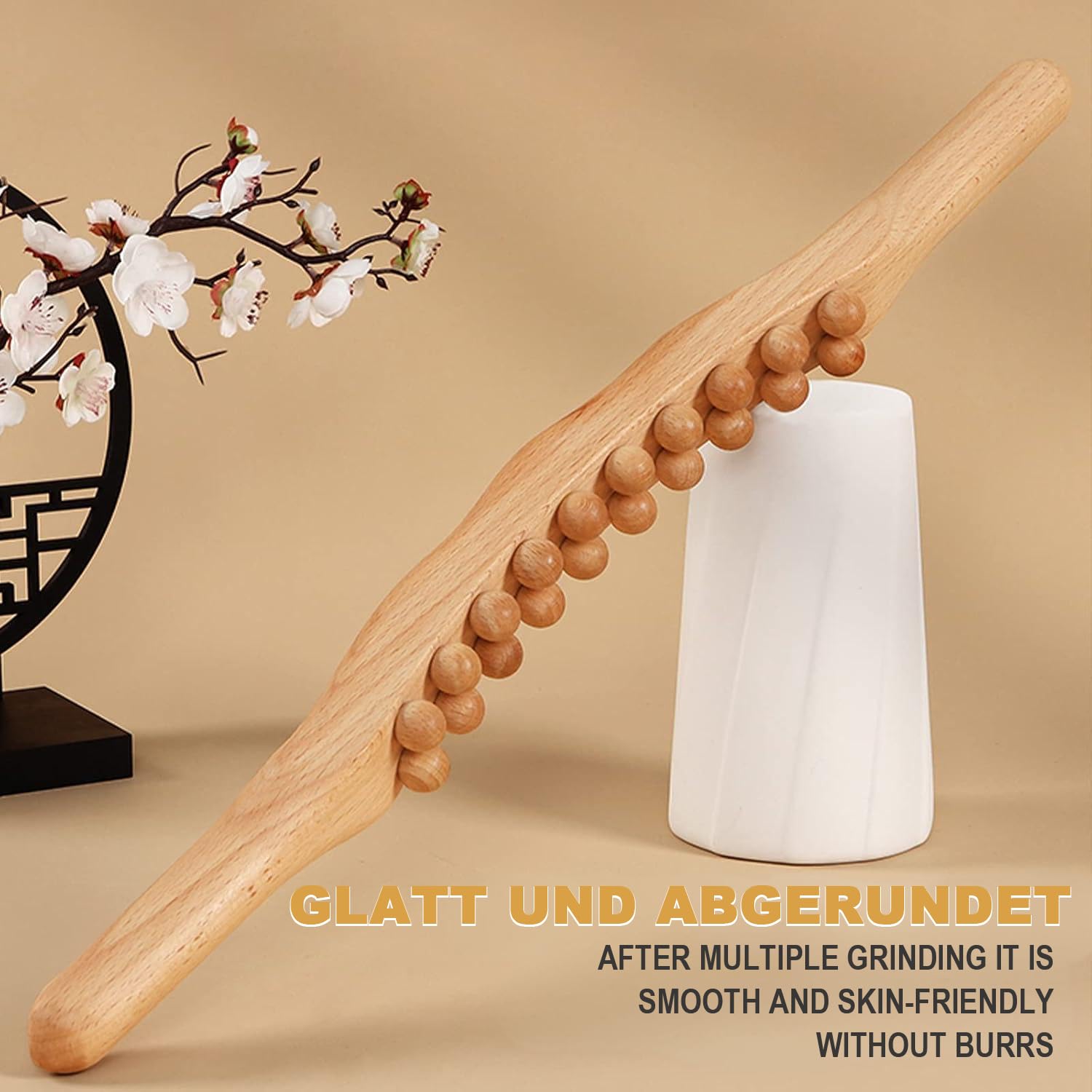 Masajeador Gua Sha de madera, masajeador de drenaje linfático, 20 cuentas, herramientas de masaje de terapia de madera para dolor de cuello y espalda, moldear el vientre y las piernas