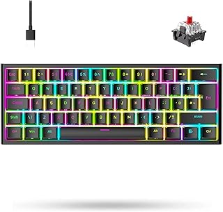 MAGIC-REFINER MK25 UK Layout 60% Portable Mechanical Gaming Keyboard, 14 Chroma RGB LED Backlight, Type C Wired, 62 Full Anti-ghosting Keys, Ergonomic, RK61, for PC/Mac/PS4/XBox (Black/Red Switch)
