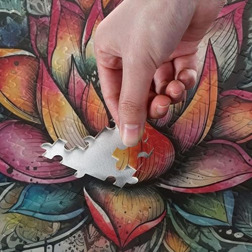 Miniatura 4 de Rompecabezas de madera de 1000 piezas con estampado de mandala de loto, zzcon bolsa de almacenamiento con partición del alfabeto, fácil de resolver