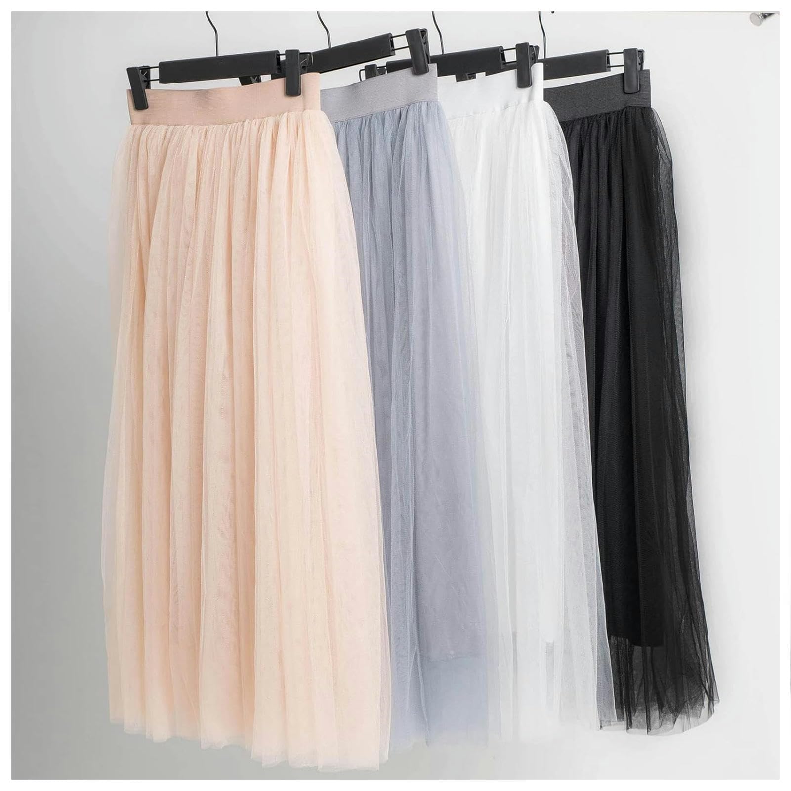Rock Damen Elastische Taille 3 Schichten Mesh Long Tüllrock Brautjungfer Kleider Spring Herbst Elegant Vintage High Taille Ballkleid-Length 98cm-White