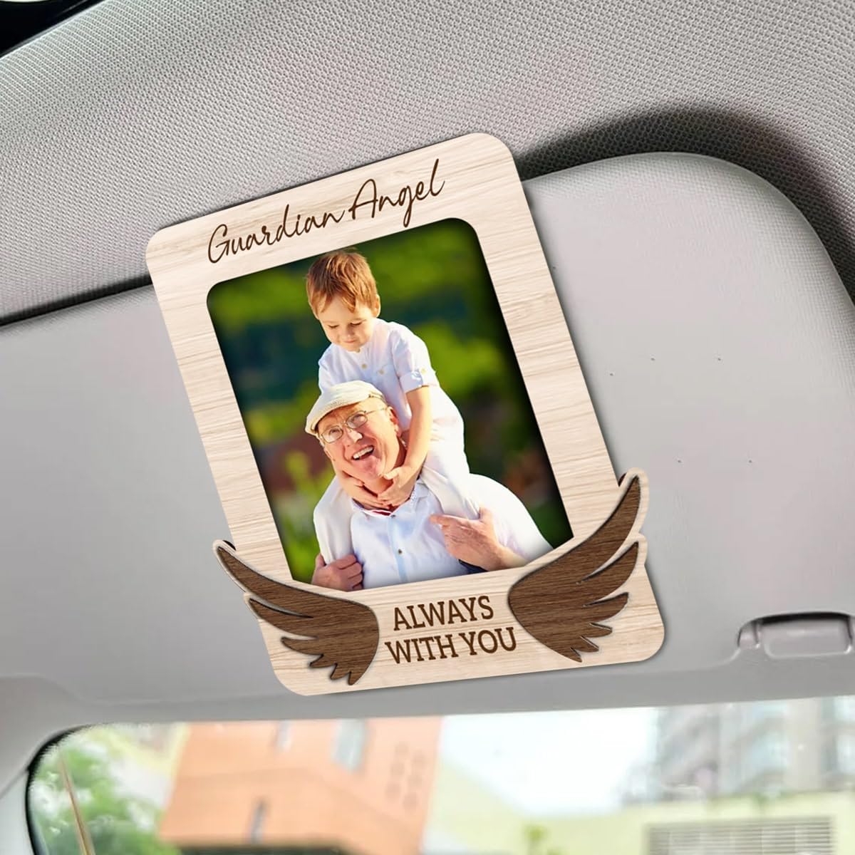 Memorial Car Visor Clip With Photo, Guardian Angel Always With You Visor Clip For Car, Remembrance Car Visor Picture Frame, Sympathy Car Picture Holder For Loss Of Loved One, Drive Safe Car Visor Clip