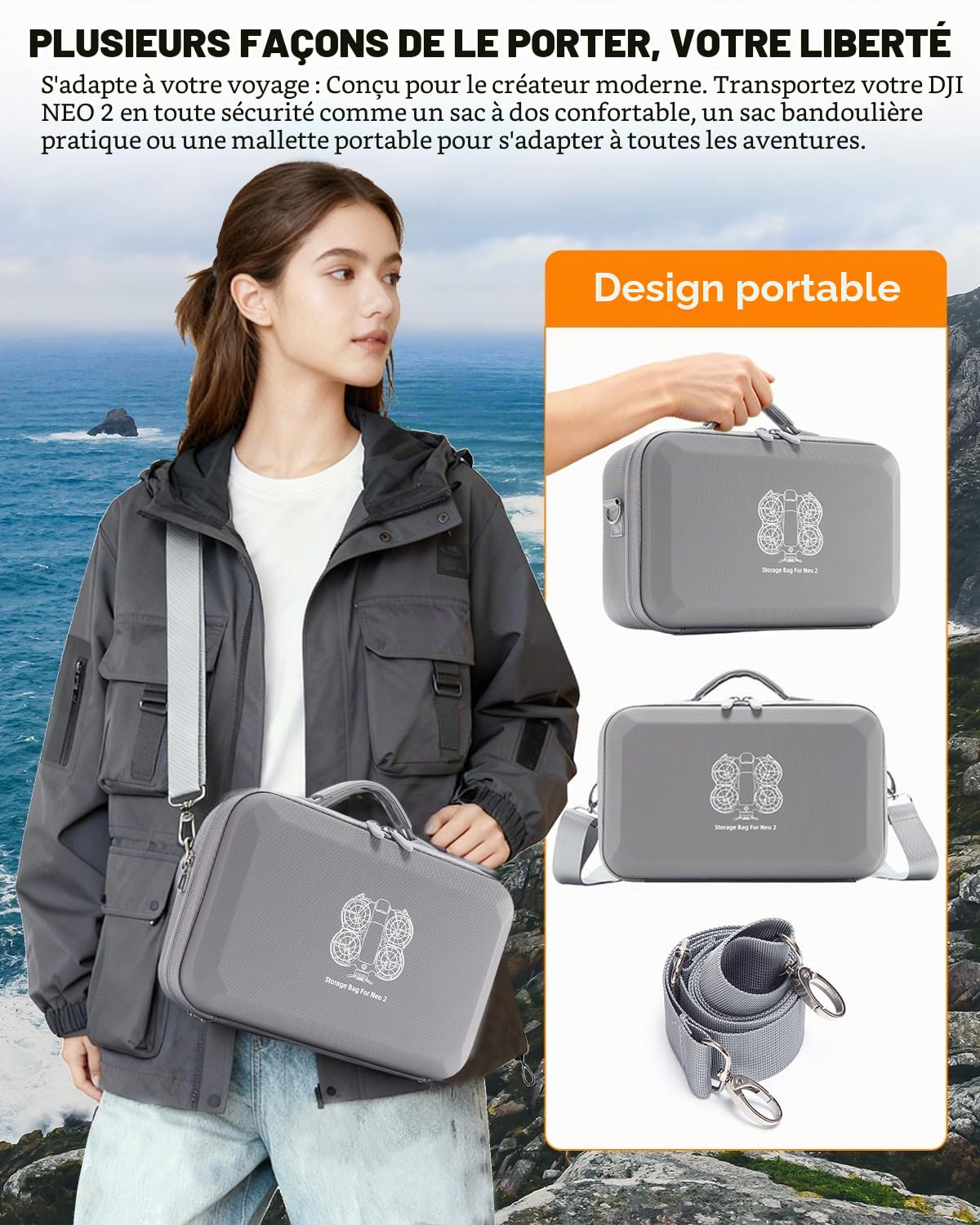 Étui de transport rigide pour drone DJI Neo 2 Fly More Combo, sac à bandoulière étanche de voyage et de rangement pour DJI Neo 2 RC-N3 contrôleur, chargeur de batterie et accessoires