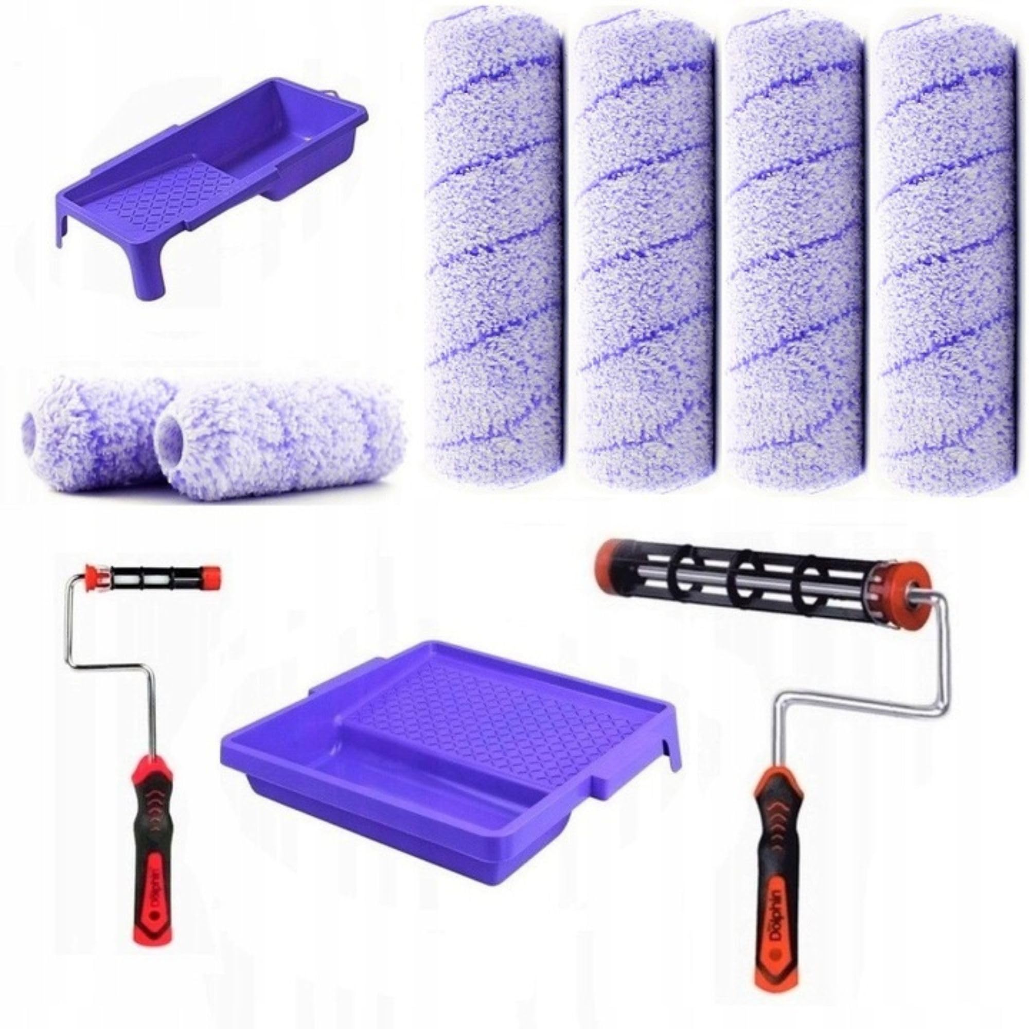 ARPON Malerset 10 TLG: 4X Farbroller Killer 25cm/9mm -2X Farbroller Killer 10cm/9mm - 2 x Roller-Griff - 2 x Farbwanne - Streichsets für Wandfarbe -Farbzubehör Made in EU
