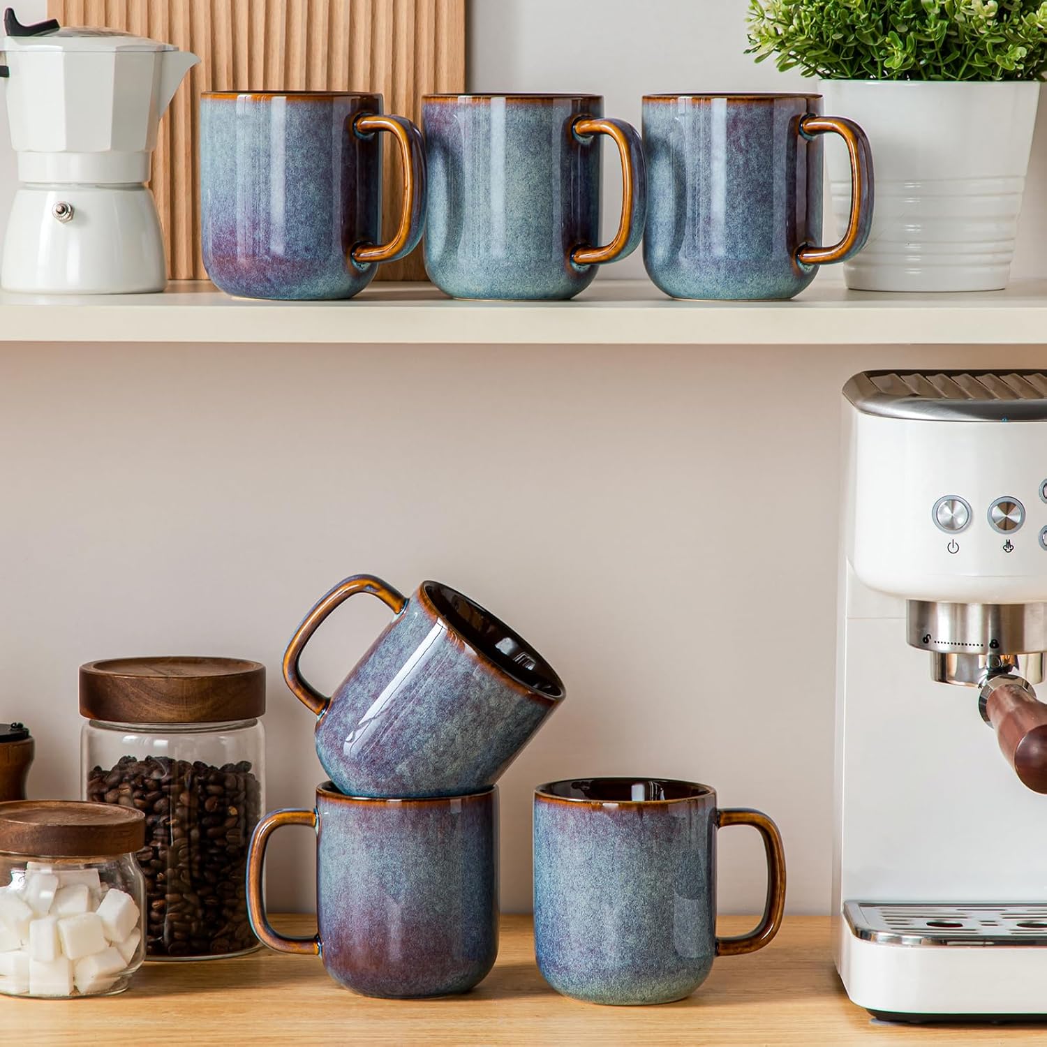 vancasso 16 oz Coffee Mugs Set of 6, Large Ceramic Mug with Handle, Unique Glaze Coffee Cups for Latte, Cappuccino & Hot Cocoa, Dishwasher & Microwave Safe, Blue, Series ONION - Image 9