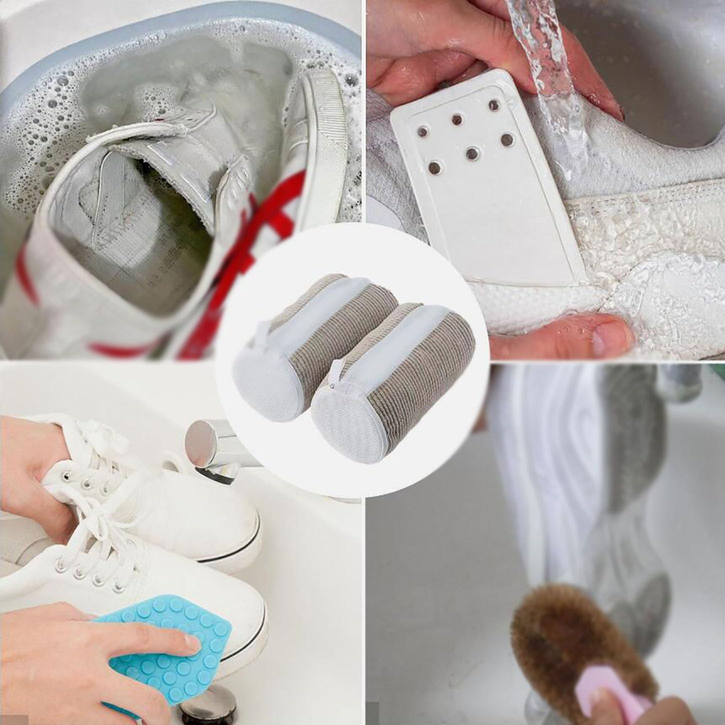 Waschbeutel Waschmaschine Mit Reißverschluss,360°-Reinigung Schuhsack Waschmaschine,Schuhbeutel Reise,3Cm Lange Faser,Tragbar Schuhwaschbeutel Waschmaschine,2Stk