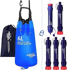 Membrane Solutions Gravity Water Filter Pro 6L with Extra Replacement WS02 Water Filter Straw (4 Pack)