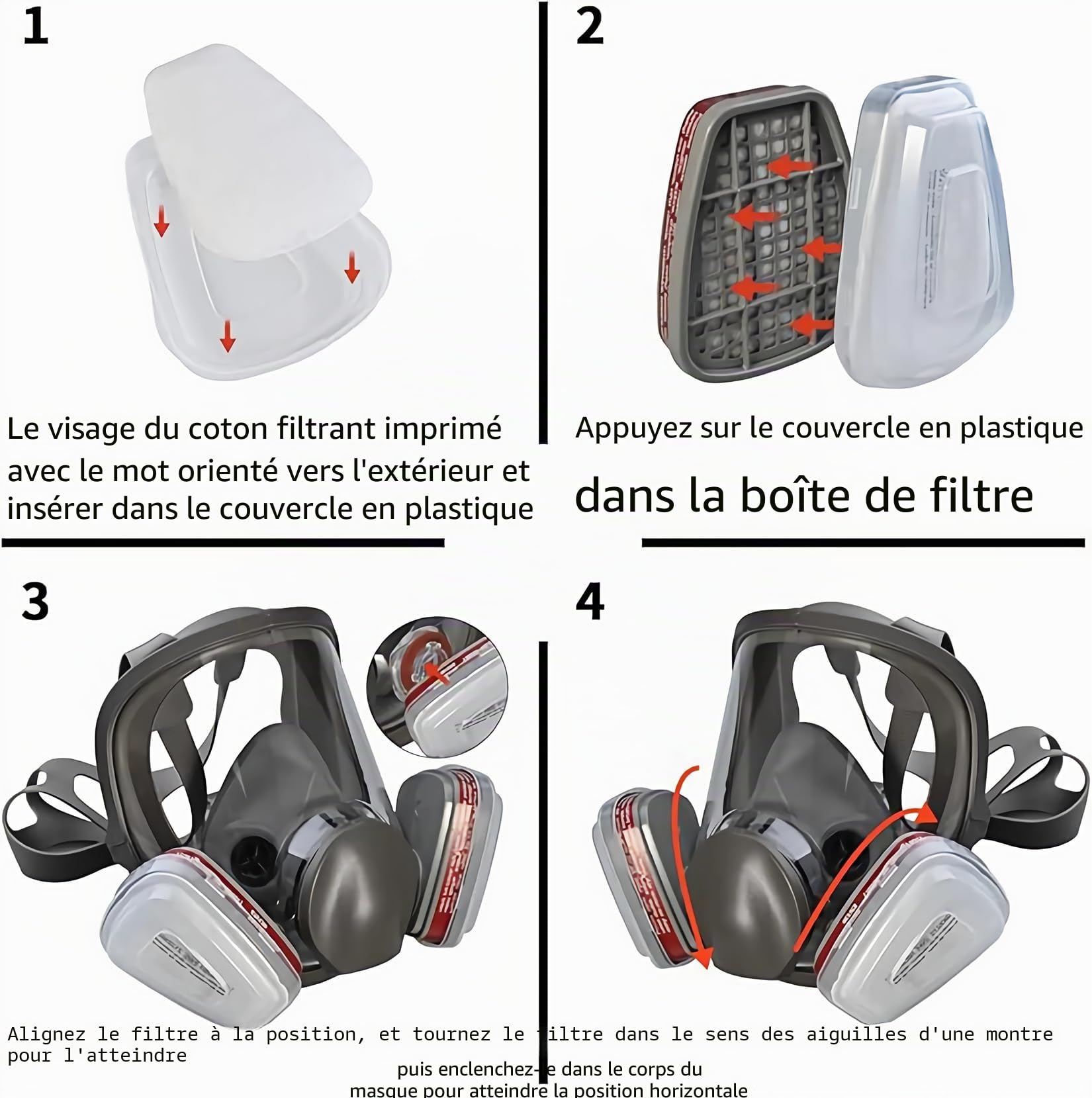 Masque respiratoire réutilisable complet pour le visage, masque à gaz, masque intégral avec filtre, masque industriel anti-poussière pour pulvérisation, ponçage, peinture, polissage, soudage avec 22