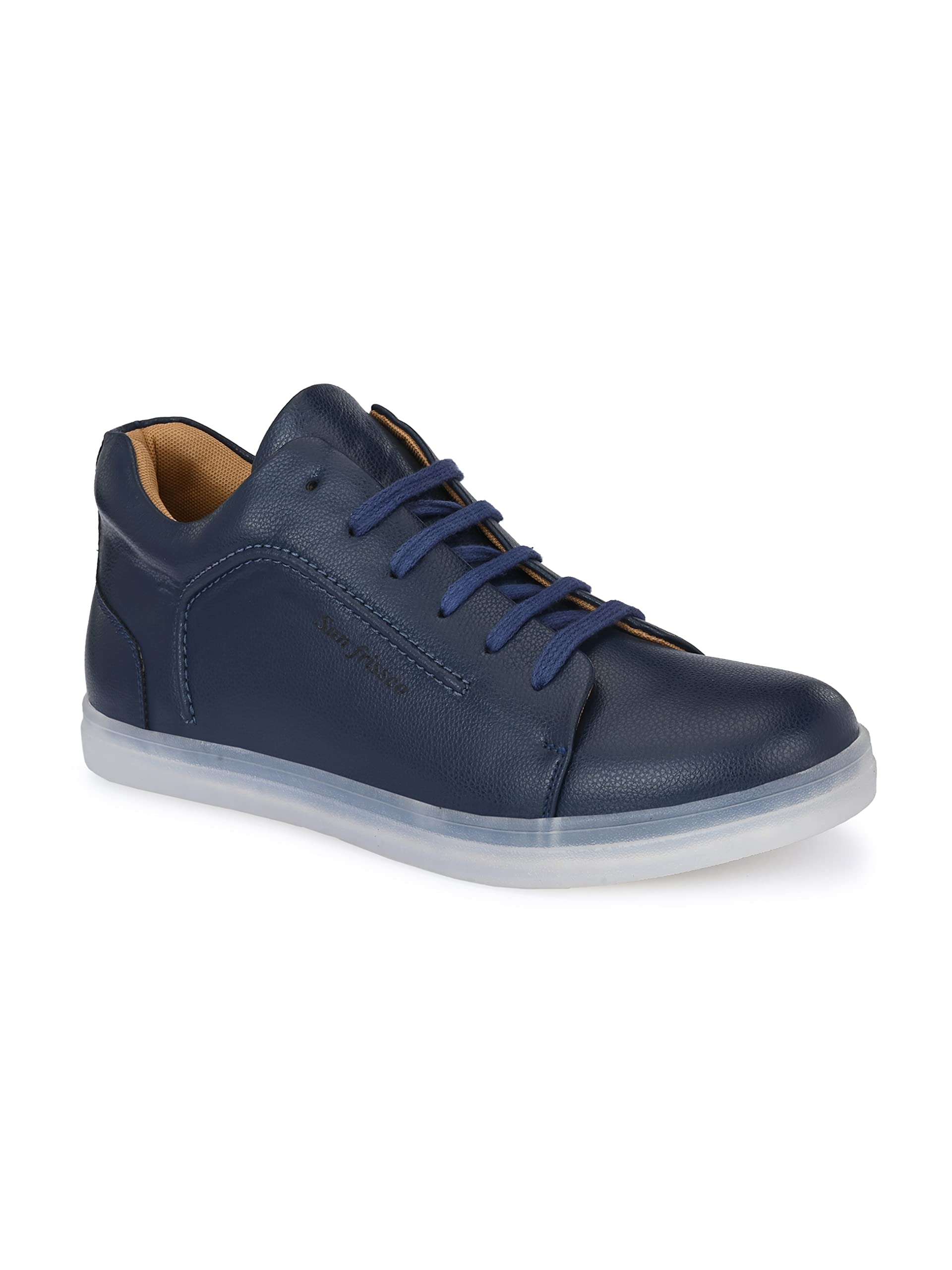 San Frissco Mens Sneakers Casual Lace Up Shoes High Top Ankle Boots/Handcrafted with Versatile Comfort Memory Foam Padded Insole with TPR Sole/Elegant and Flexible Design - 10 (Navy Blue) (B0D7CY36JZ) Amazon Price History, Amazon Price Tracker