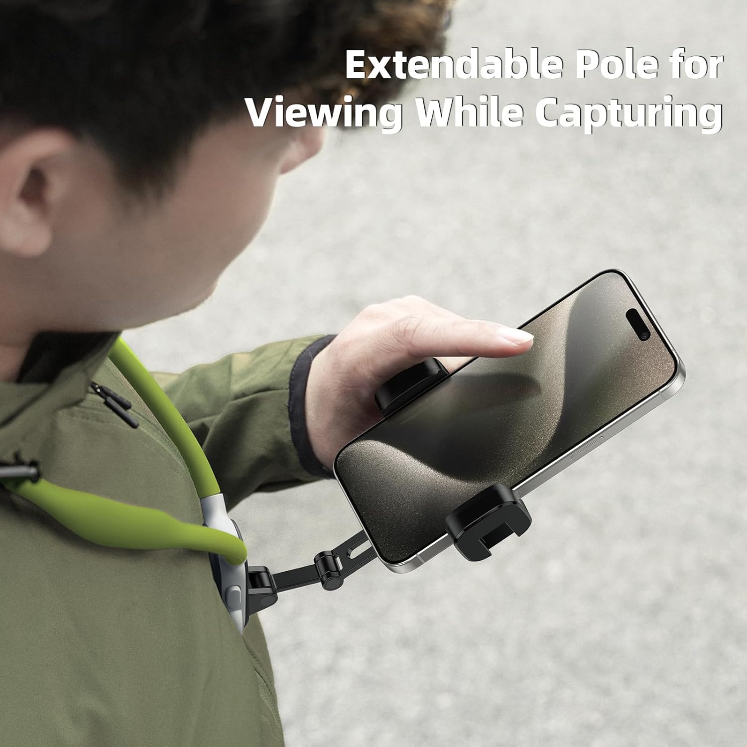 TELESIN° Neck Phone Holder POV/Vlog Neck Mount for Phones with Phone Clip, Hands Free Phone Neck Holder w Chest Strap Neck Selfie Mount Video Recording for iPhone Samsung Google Pixel (Green)