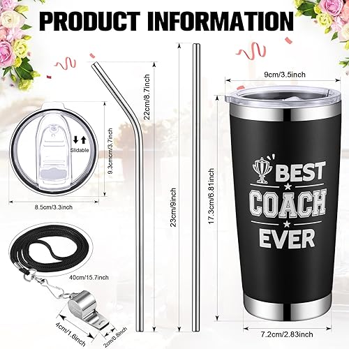Miniatura 2 de Didaey Juego de 3 juegos de regalos para entrenador Best Coach Ever, 20 onzas con silbato y pajitas, vaso de viaje de acero inoxidable para Navidad,