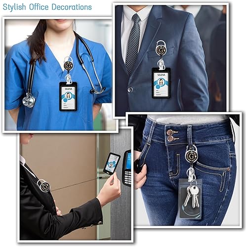 Miniatura 3 de Soporte personalizado para tarjetas de identificación con cordón, carrete retráctil de flores con clip de mosquetón, cordón de separación para