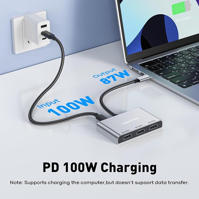 Adaptador USB C a 3 HDMI UANTIN con PD 100W, 4K@60Hz miniatura 5