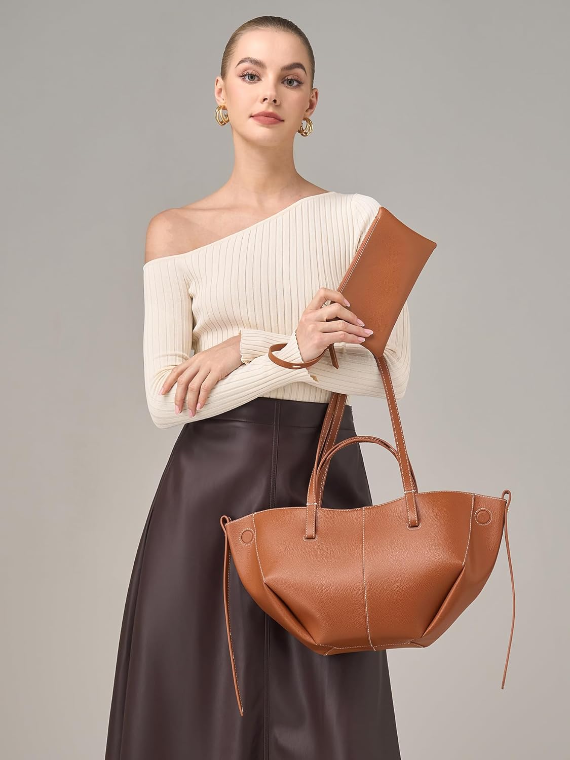 CHUNLI Trendy Satchel Bags for Women Luxury PU Leather Purses Work Tote with Top Handle Large Capacity Shoulder Bag - Image 3