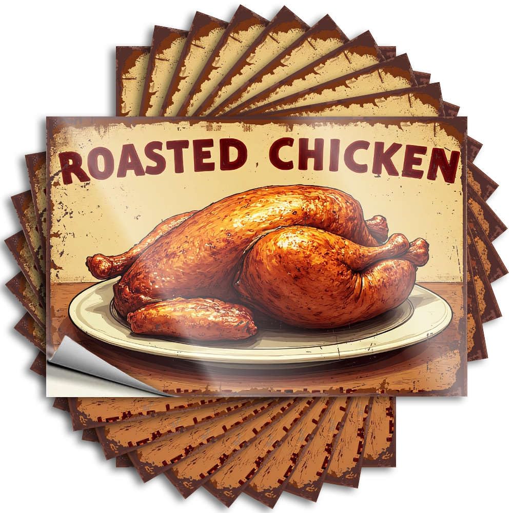 Tattoos Western Home Decor Peel and Stick - Roasted Chicken Dinner Cover Rock Waterproof Vinyl for Summer(12X18CM)