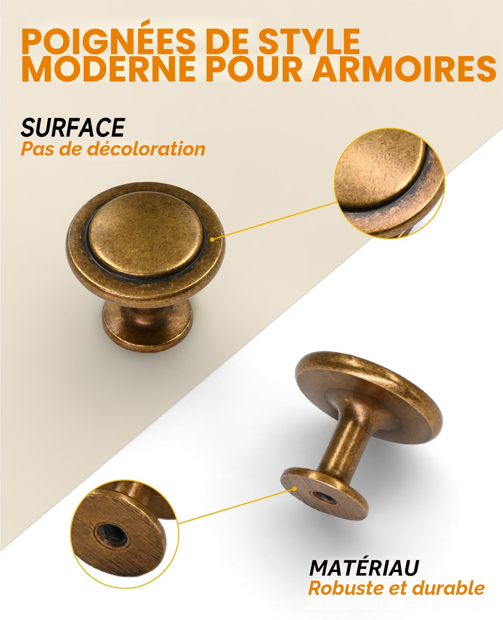 Amerdeco 12 Pièces Boutons de Tiroir, Rétro Bronze, Alliage de Zinc et Laiton, Poignées de Porte de Cuisine pour Décor Armoire, Placard, Tiroir, Porte, Garde-robe