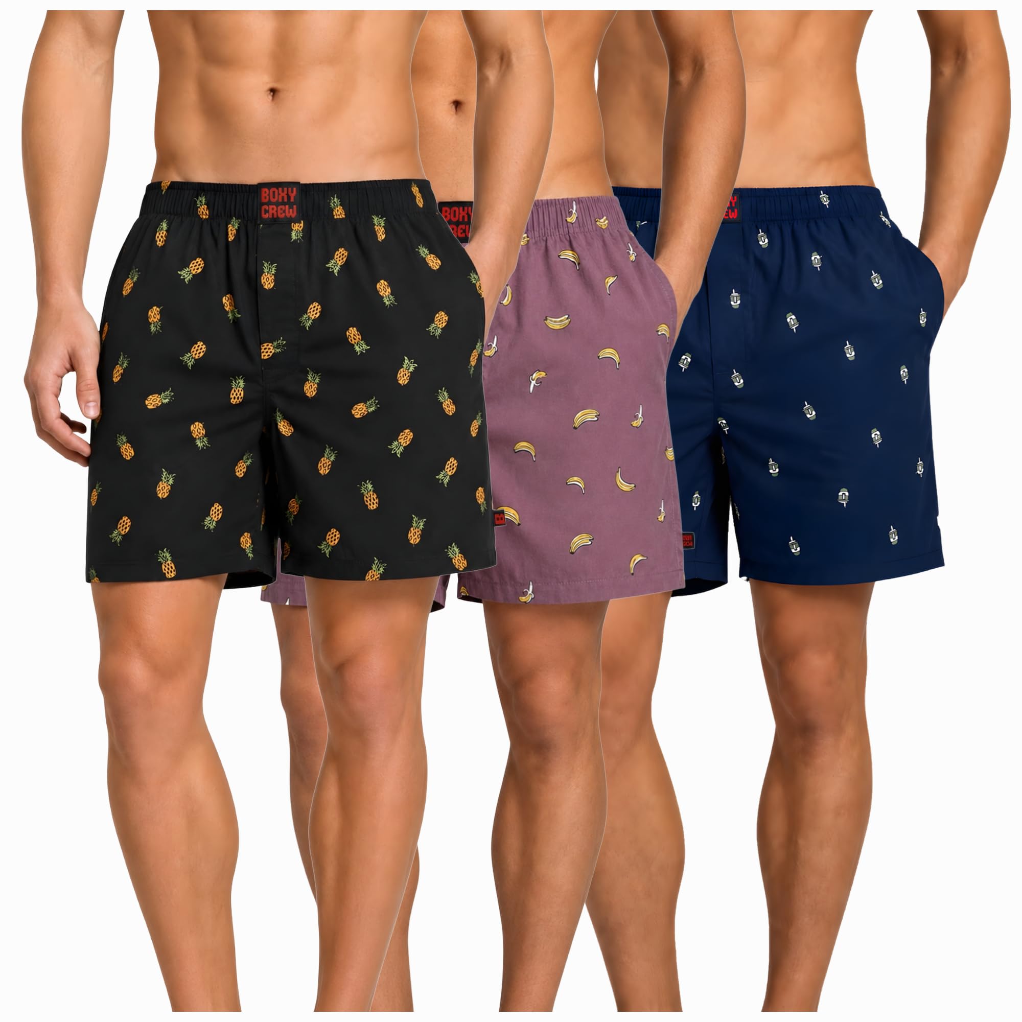 Men's 100% Cotton Boxer Shorts Pack of 3, Charcoal, Rose Pink & Navy Blue | Woven Boxers with Side Pockets, No-Marks Elastic Waistband, Breathable Relaxed Fit | Style 004-006-011-image-22