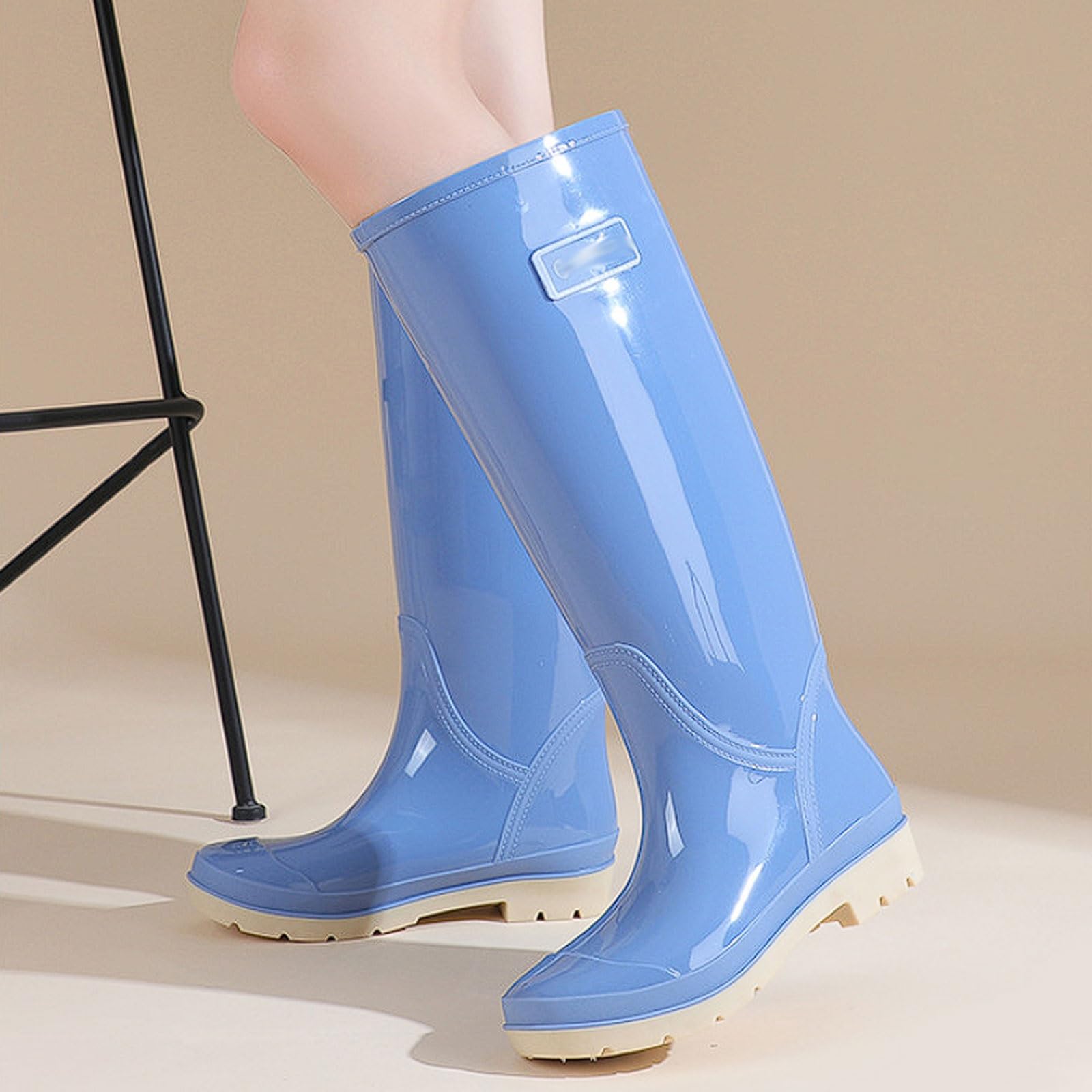 Stivali da Pioggia Alti Donna, Impermeabili, Antiscivolo, Stivali Giardino in PVC 42,5 cm con Fodera in Rete, Suola battistrada for Pneumatici