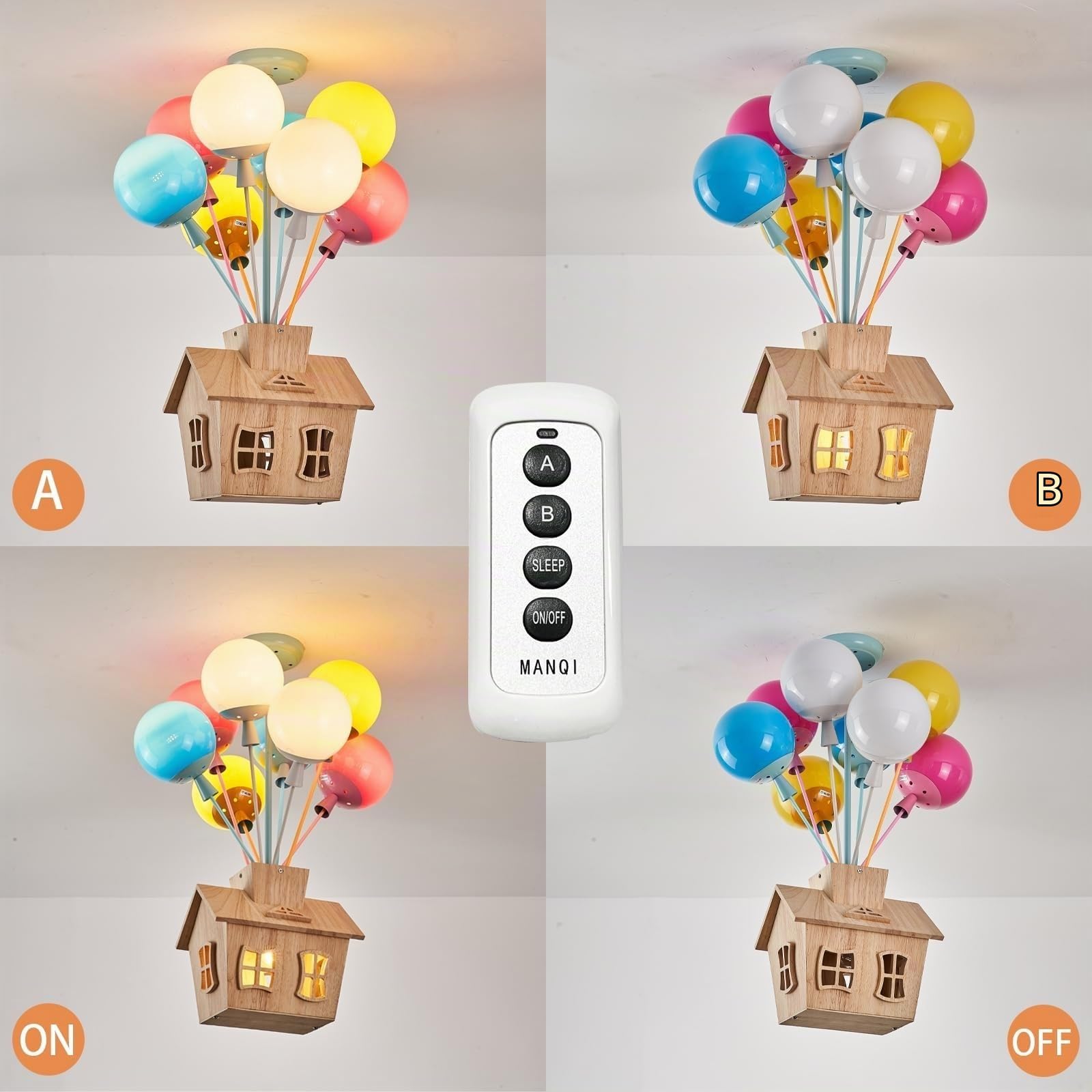 Plafoniera for cameretta dei bambini con telecomando, lampada a sospensione for bambini in legno a LED, lampada a palloncino in vetro rotonda, lampada a sospensione moderna a forma di cartone animato