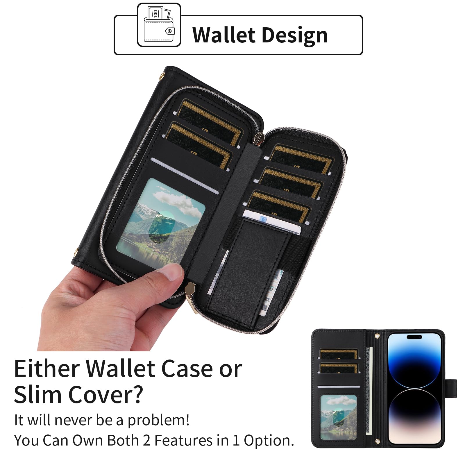 ELTEKER Cover compatibile con iPhone 14 Pro Max con Cordino Tracolla, Custodia in Pelle con Porta Carte Portafoglio [Cinghia regolabile] [Slot per schede] - oro rosa