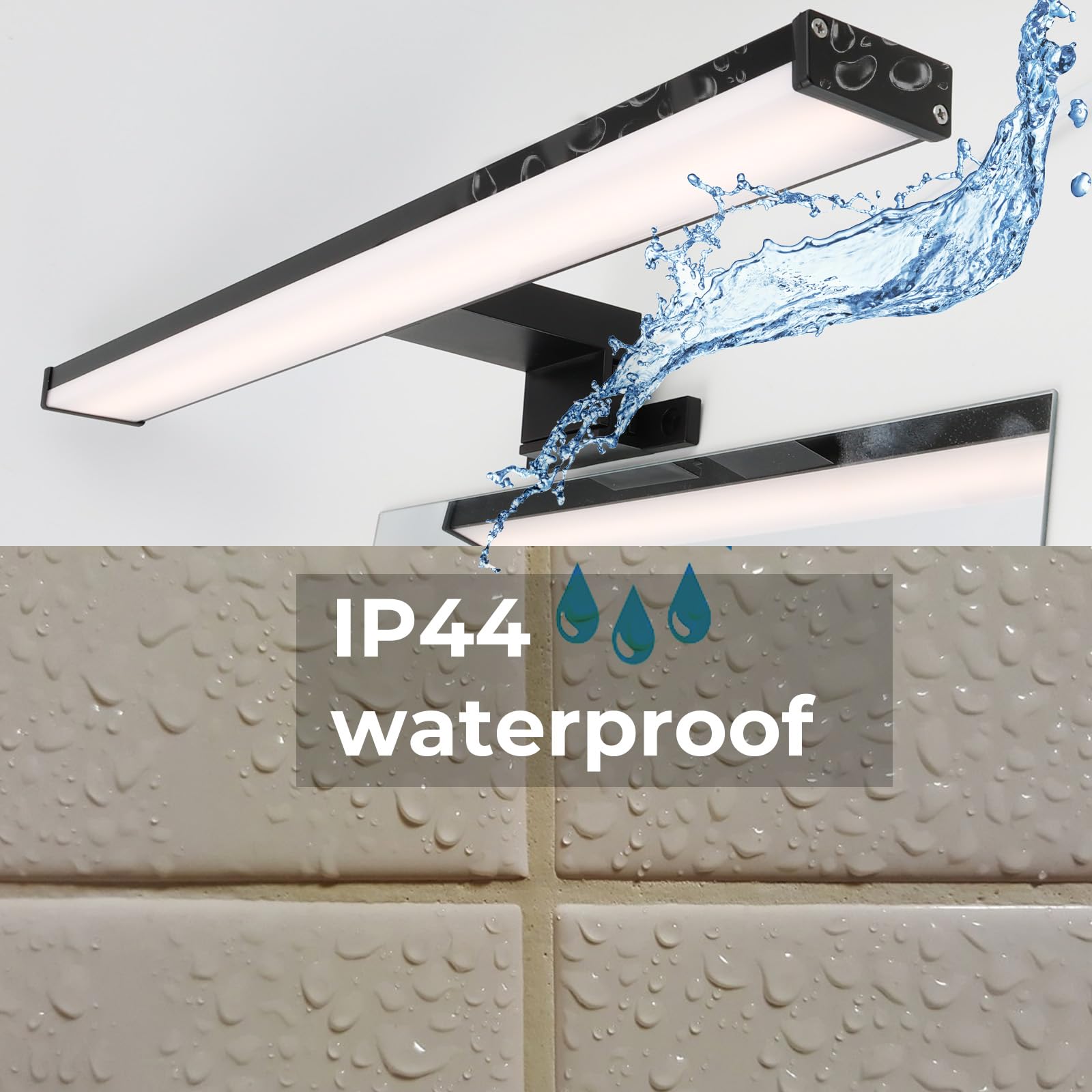Alpinaluz Aplique LED para Espejo de Baño – Luz Blanca Neutra 4000K – IP44 – Carcasa de Aluminio y Soportes en Policarbonato Negro – Montaje en Espejo, Pared o Mueble (40cm 10W)