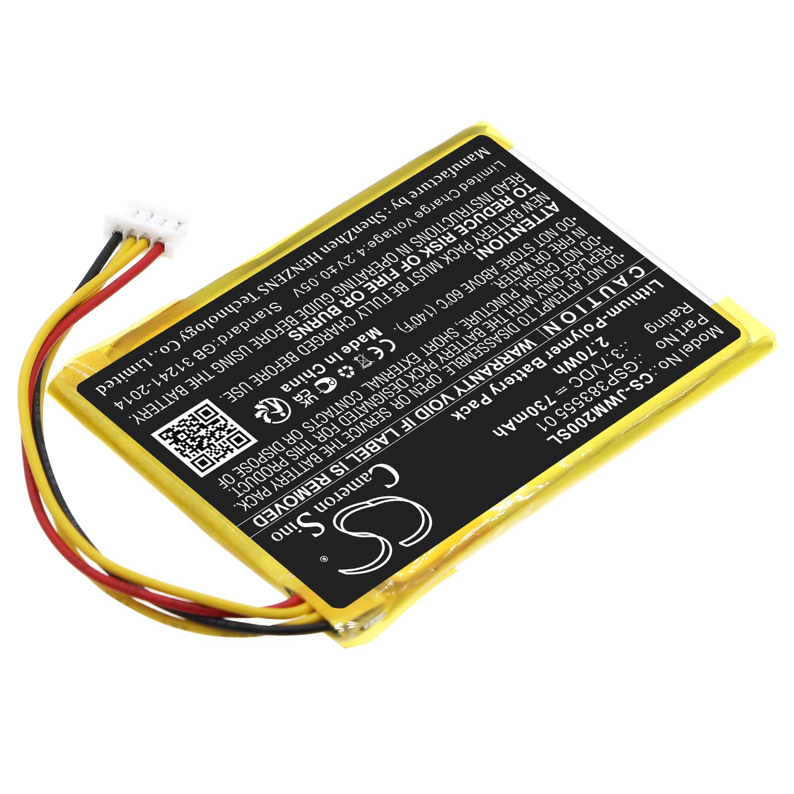 FYIOGXG Cameron Sino Battery for JBL Wind 2 PN:JBL GSP383555 01 730mAh / 2.70Wh
