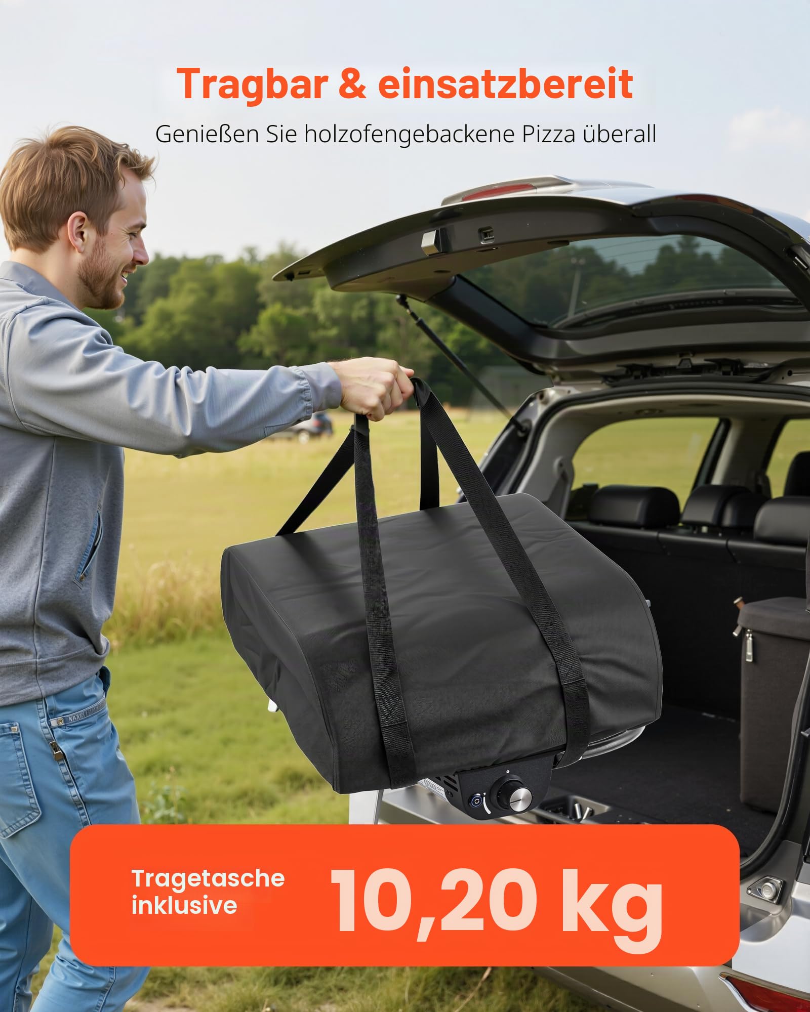 VEVOR Pizzaofen für den Außenbereich, Propan-Gas, mit elektrischer Rotation und dickem Pizzastein, tragbar, für Camping, Garten, Terrasse, mit Tragetasche, Schwarz, 470 x 430 x 270 mm
