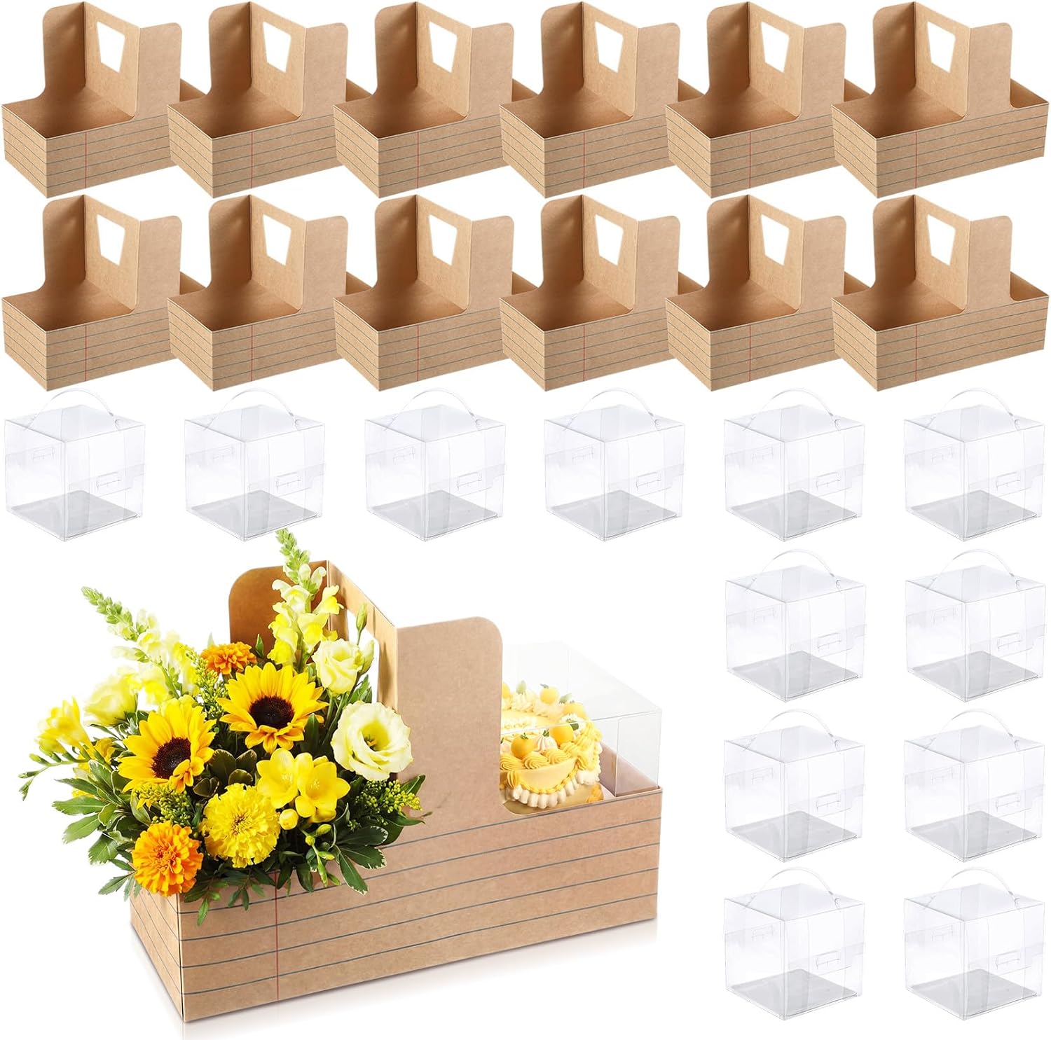 Qinyoung 12 Sets Mother's Day Flower Gift Box Cake Flower Gift Boxes with 12 Pcs Transparent PVC Cake Boxes Mother's Day Box for Teacher,Mom Wedding, Birthday Party(Pink,Classic,Blank)