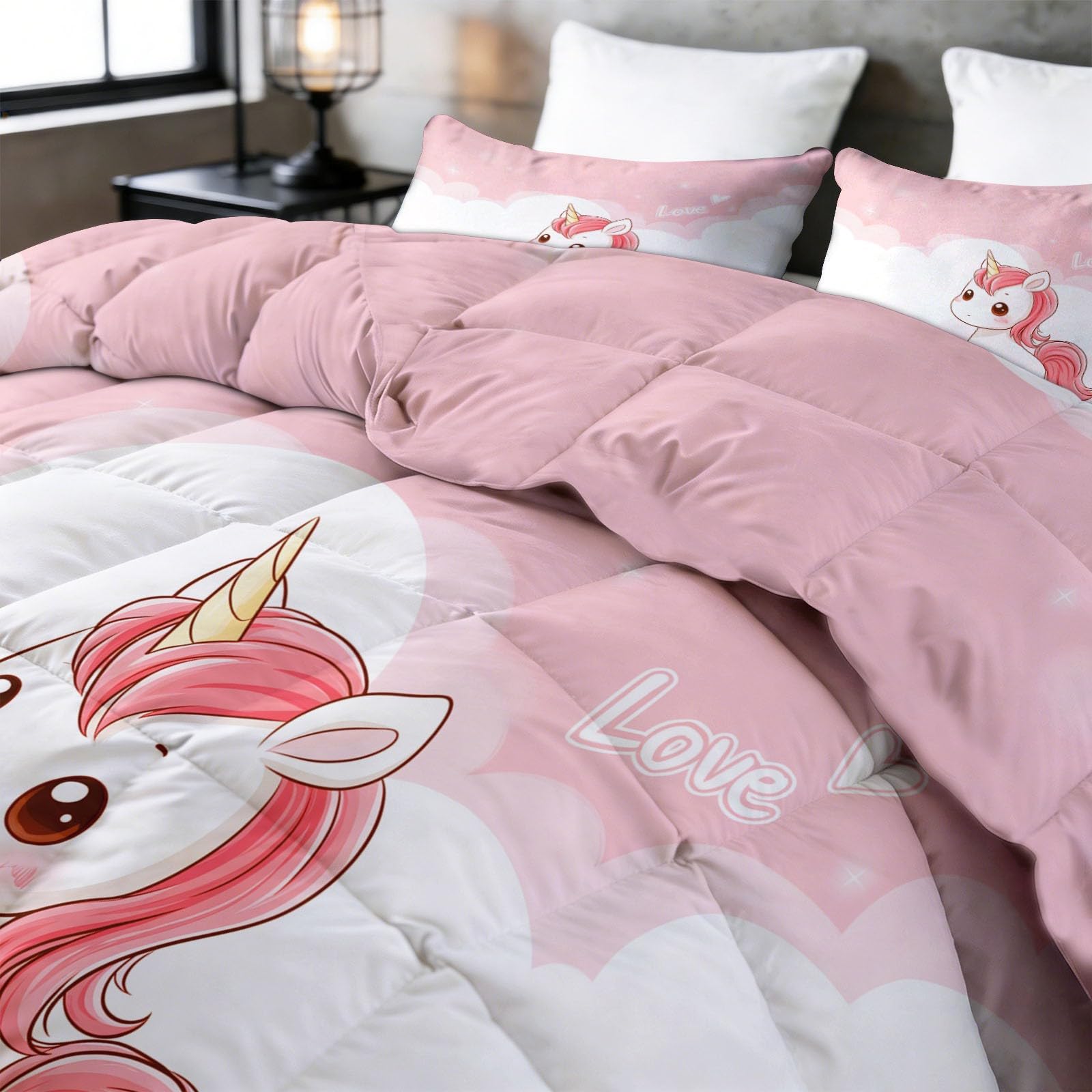 Generisch Lindo unicornio nubes edredón sin funda 200 x 200 cm 4 estaciones, reversible, estilo de dibujos animados, edredón para todo el año, edredón de verano, suave, lavable con funda de almohada