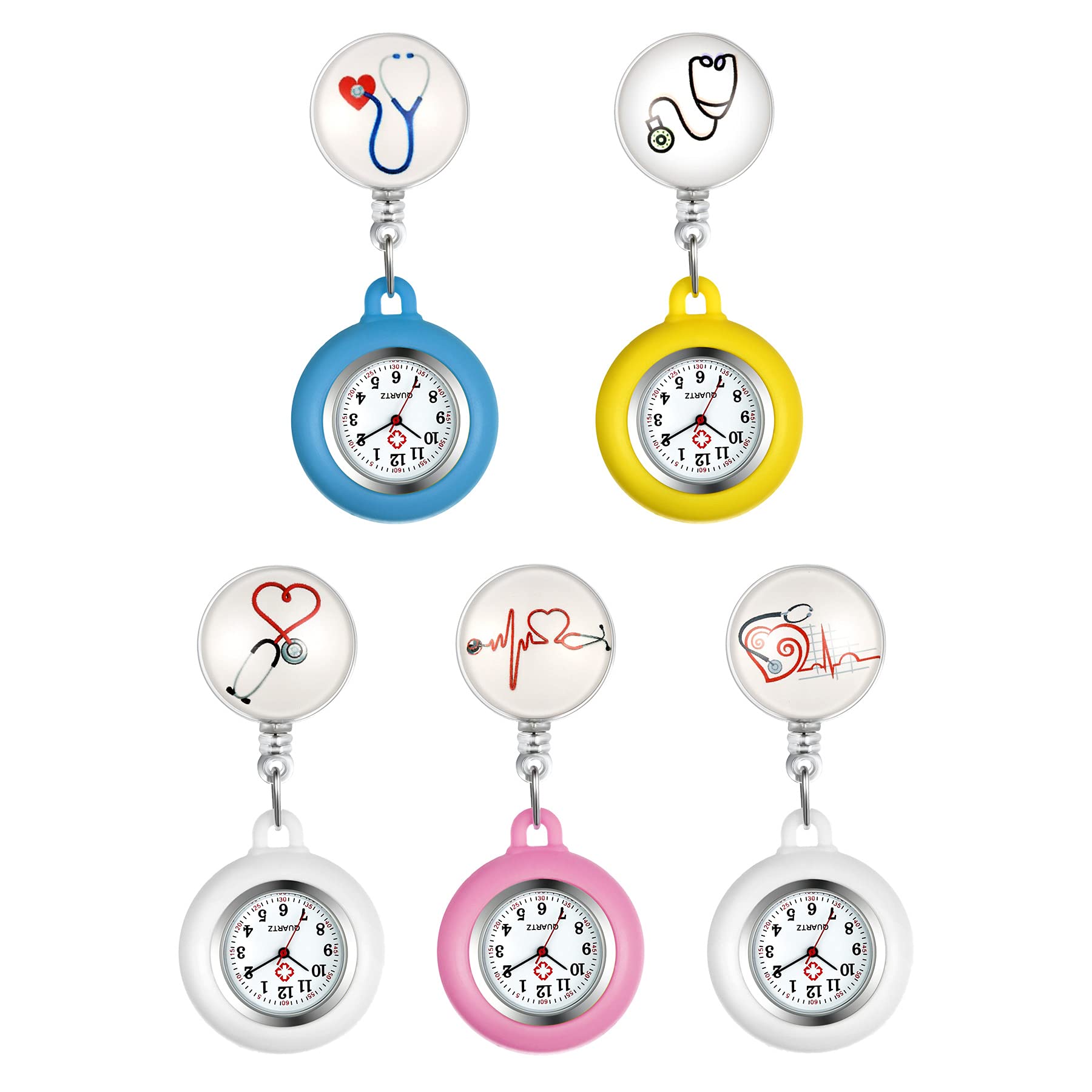 Avaner Orologio da Infermiera Retrattile, Orologio da Taschino con Clip, Orologio da Infermiera in Silicone, Orologio da Tasca per Donna e Uomo