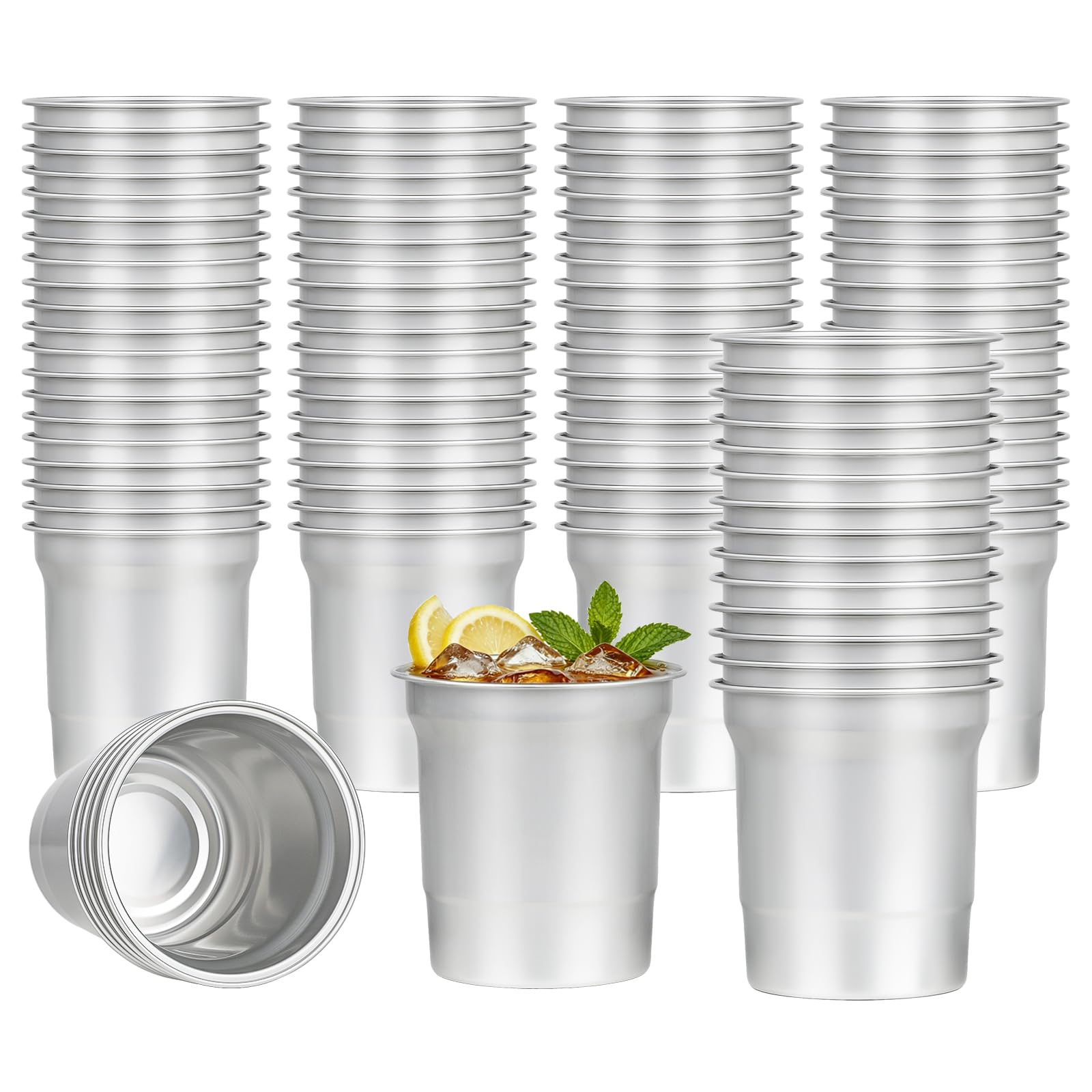 Photo 1 of 100 Pcs Aluminum Cups Bulk-16 oz Metal Party Cups, Reusable & Disposable Drinking Cups for Cold Drinks, Beer, Coffee, Ideal for Outdoor Events, Family Gatherings, Festivals & Parties (Silver, 16 OZ)