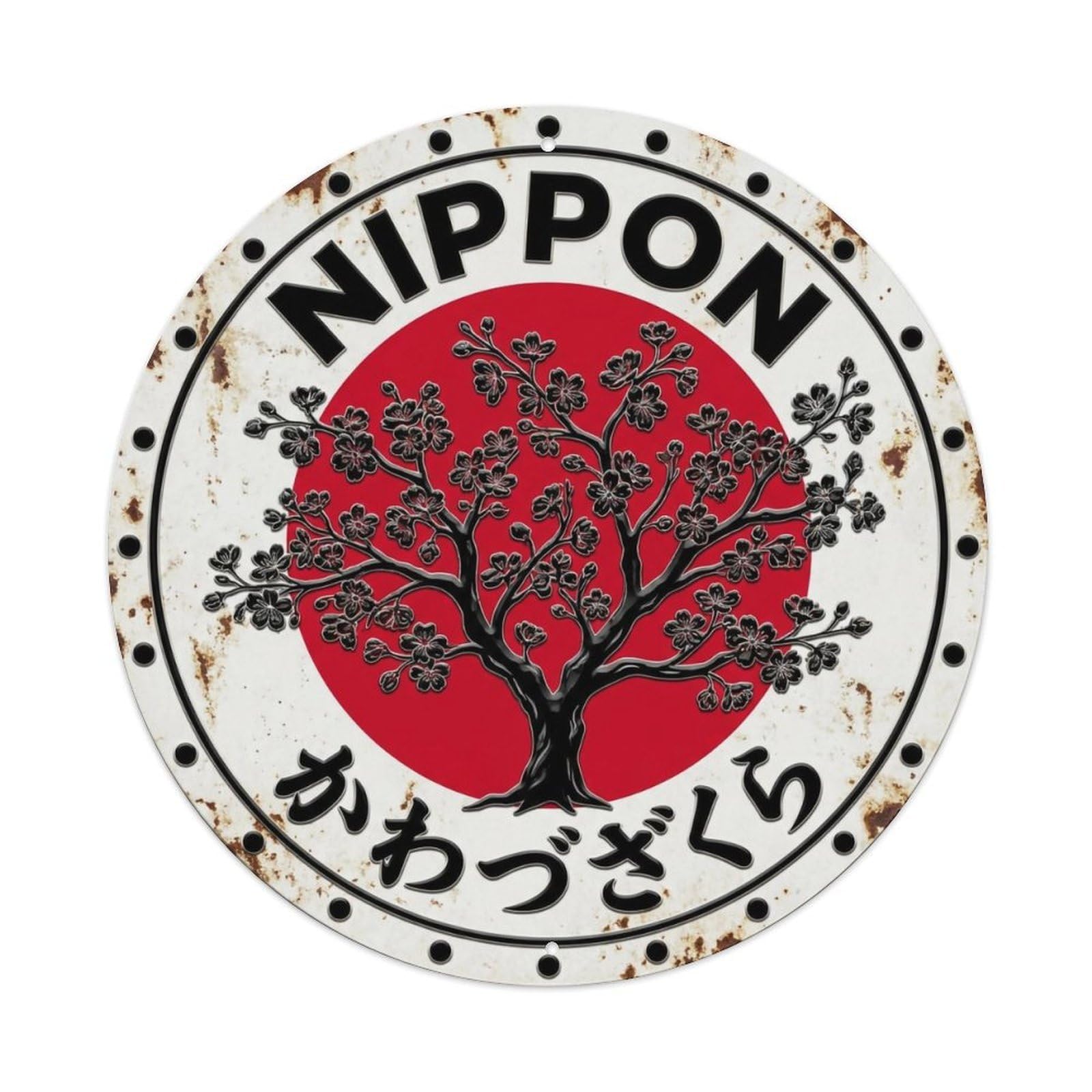 River Cherry Nippon Waterside Blossom Tree Rustic Metal Tin Sign