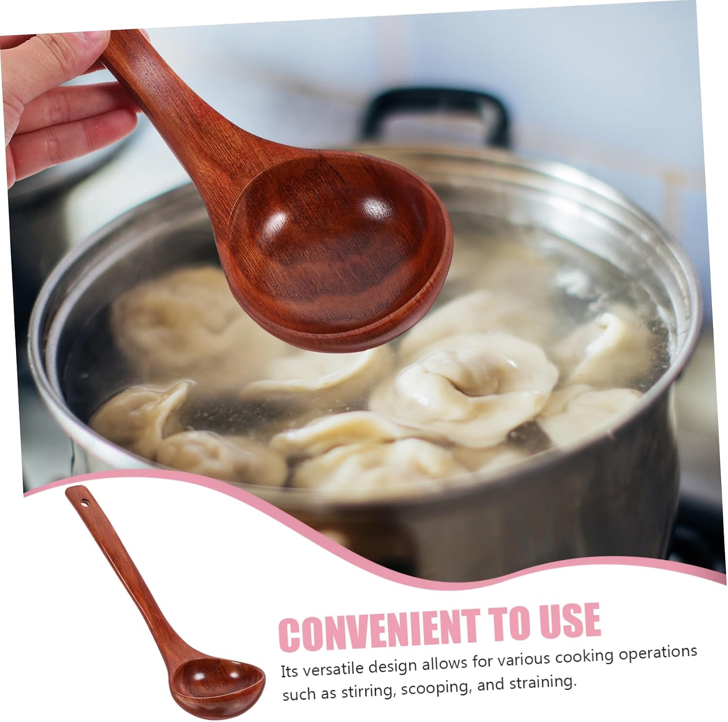 Wooden Soup Ladle for Cooking with Long Handle, Brown
