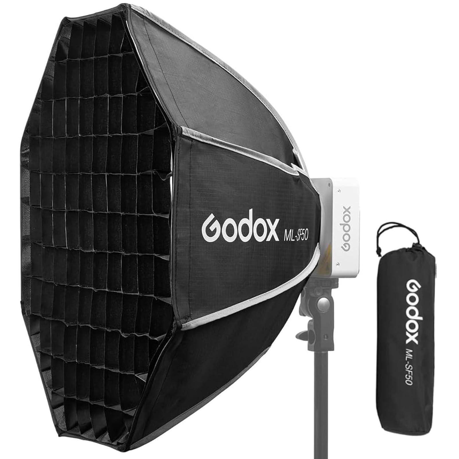 Godox Boîte à lumière Godox ML-SF50 octogonale - 50 cm x 50 cm - Pour lumière vidéo LED ML100Bi, ML100R, ML60IIBi, ML60Bi, ML60, ML30Bi, ML30