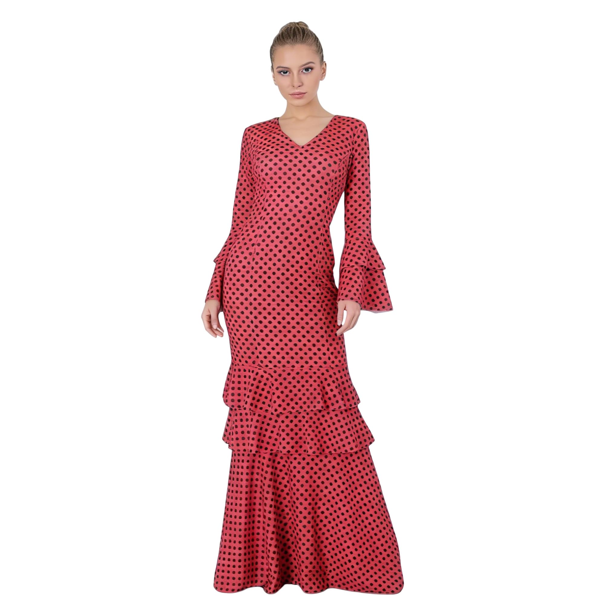 Vestido Flamenco Mujer Largo - Sevillana Adulto con Lunares y Mangas Acampanadas - Traje Andaluz Elegante para Feria y Baile — view 3