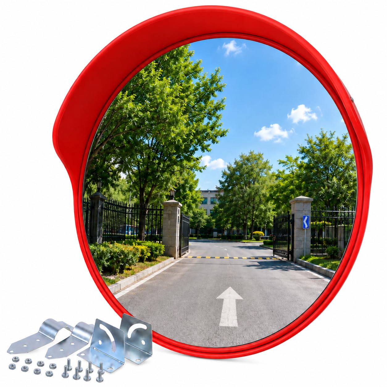 60cm Orange Verkehrsspiegel Acrylglas Weitwinkel Sicherheitsspiegel Außen | Großes Sichtfeld zur Vermeidung toter Winkel, ideal für Garage, Einfahrt, Parkplatz, Lager sowie Innen-und Außenbereiche
