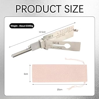 Key Decoder Made of Stainless Steel Key Decoder Master Key Decoder SC4 Stainless Steel Key Decoder Auto Lock Pick Stainless Steel Master Key Decoder with Storage Bag for Door Locks