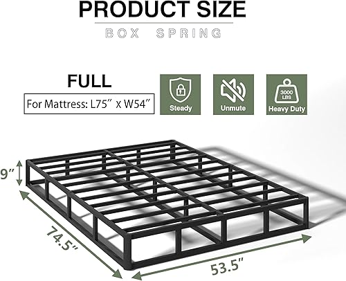 Miniatura 2 de Base de resorte de 9 pulgadas para cama tamaño matrimonial, base de colchón de metal resistente, capacidad de 3000 libras, perfil alto, sin ruido,
