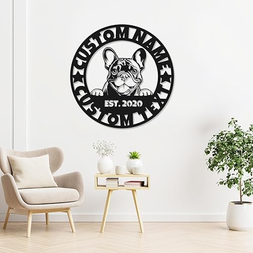 Miniatura 2 de Letrero de metal personalizado para pared, regalo personalizado de bulldog francés, decoración personalizada de casa de perro y letrero de dirección