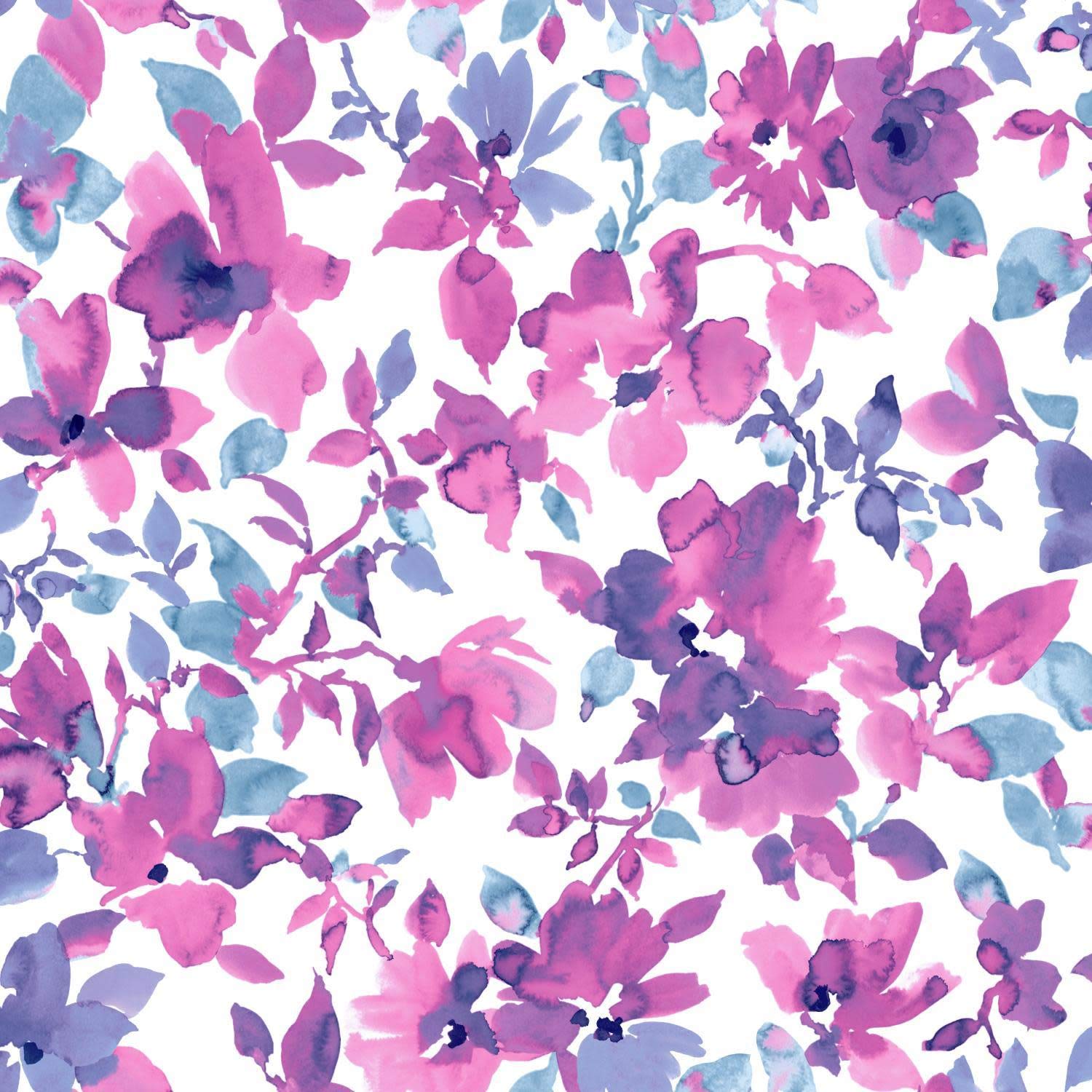 RoomMates Bright Watercolor Floral Peel and Stick Wallpaper, Pink, Blue, 41.9 x 52.1 cm