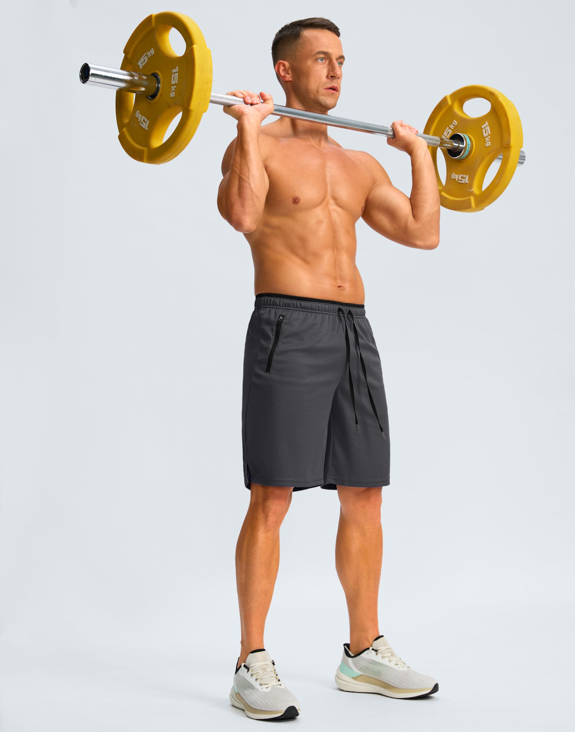 G Gradual Pantalones cortos de gimnasio para hombre con bolsillo con cremallera de 9 pulgadas, pantalones cortos deportivos de malla para hombre, de secado rápido, ligeros
