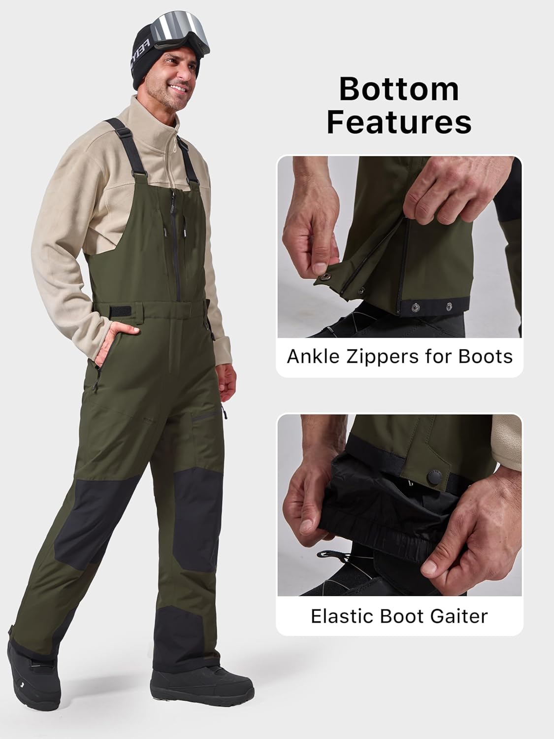FREE SOLDIER Men's Ski Bibs Snow Insulated Waterproof Winter Overalls Ripstop Snowboarding Pants - Image 7