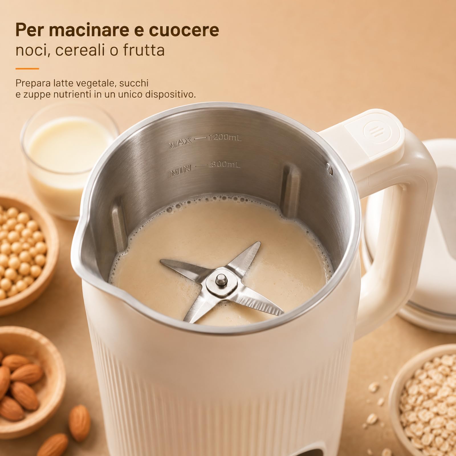 Vitamixia Macchina Multifunzione 8-in-1, Frullatore Estrattore per Bevande Vegetali, Latte di Mandorla e Soia, Robot da Cucina per Frullati, Vellutate e Succhi, Cleenovia Design (#A)