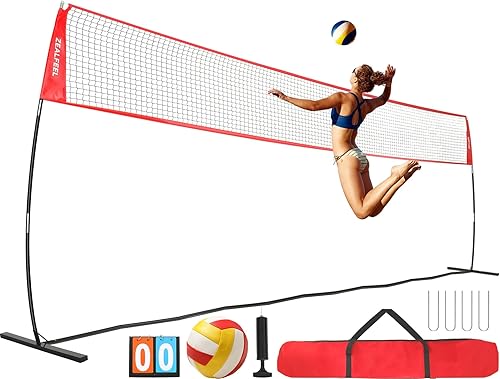 Miniatura 1 de Red de voleibol, red de entrenamiento de voleibol de 12 pies20 pies para patio trasero de altura ajustable, red de práctica portátil independiente
