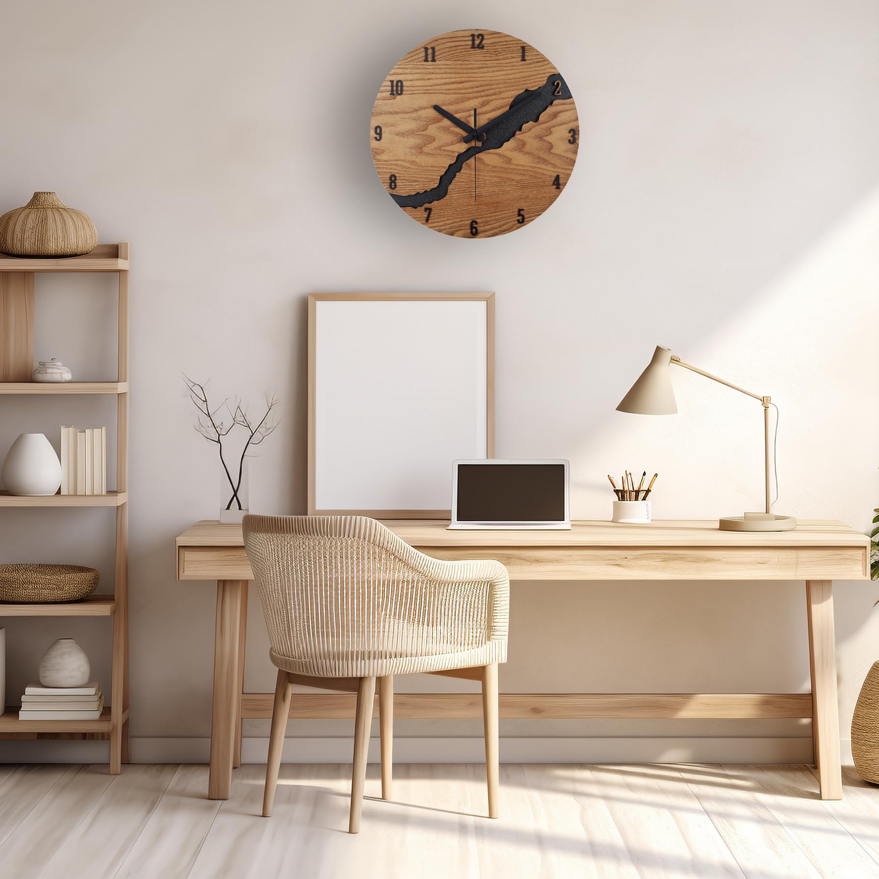 Beflourish Orologio da parete Legno con nummeri moderno silenzioso per Soggiorno, Camera da Letto, Cucina (40cm)