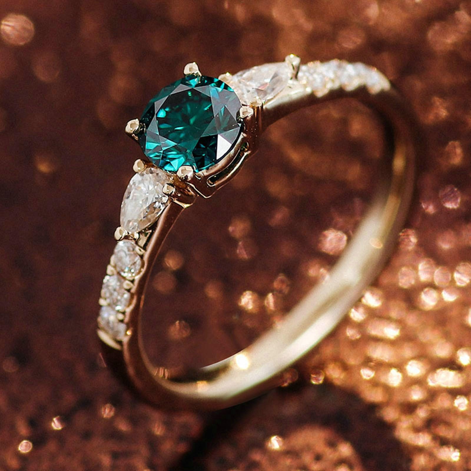 Obrączki ślubne, pierścionek zaręczynowy 14K żółte złoto prosty okrągły syntetyczny szmaragd 1ct pierścionki vintage damskie żółte złoto na obietnicę